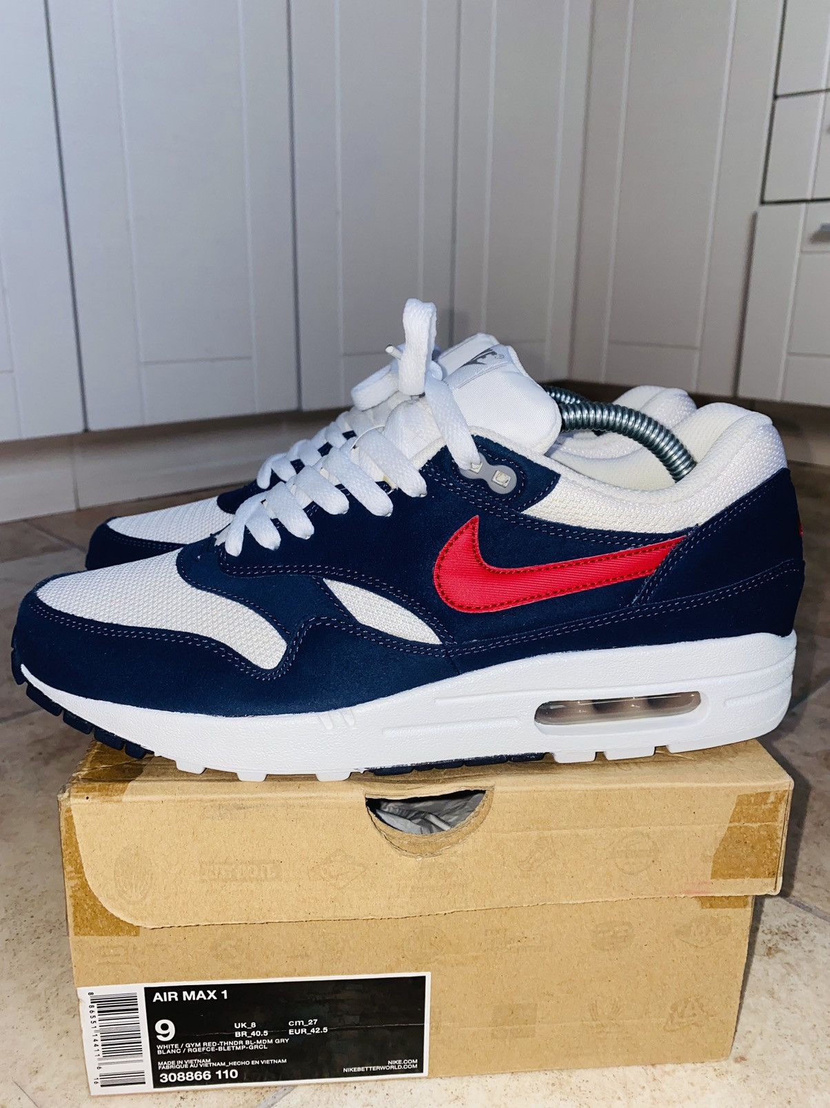 image of Nikelab Air Max 1 Parra Clot Atmos Fragment Supreme Concepts Shoes in Navy, Men's (Size 9)