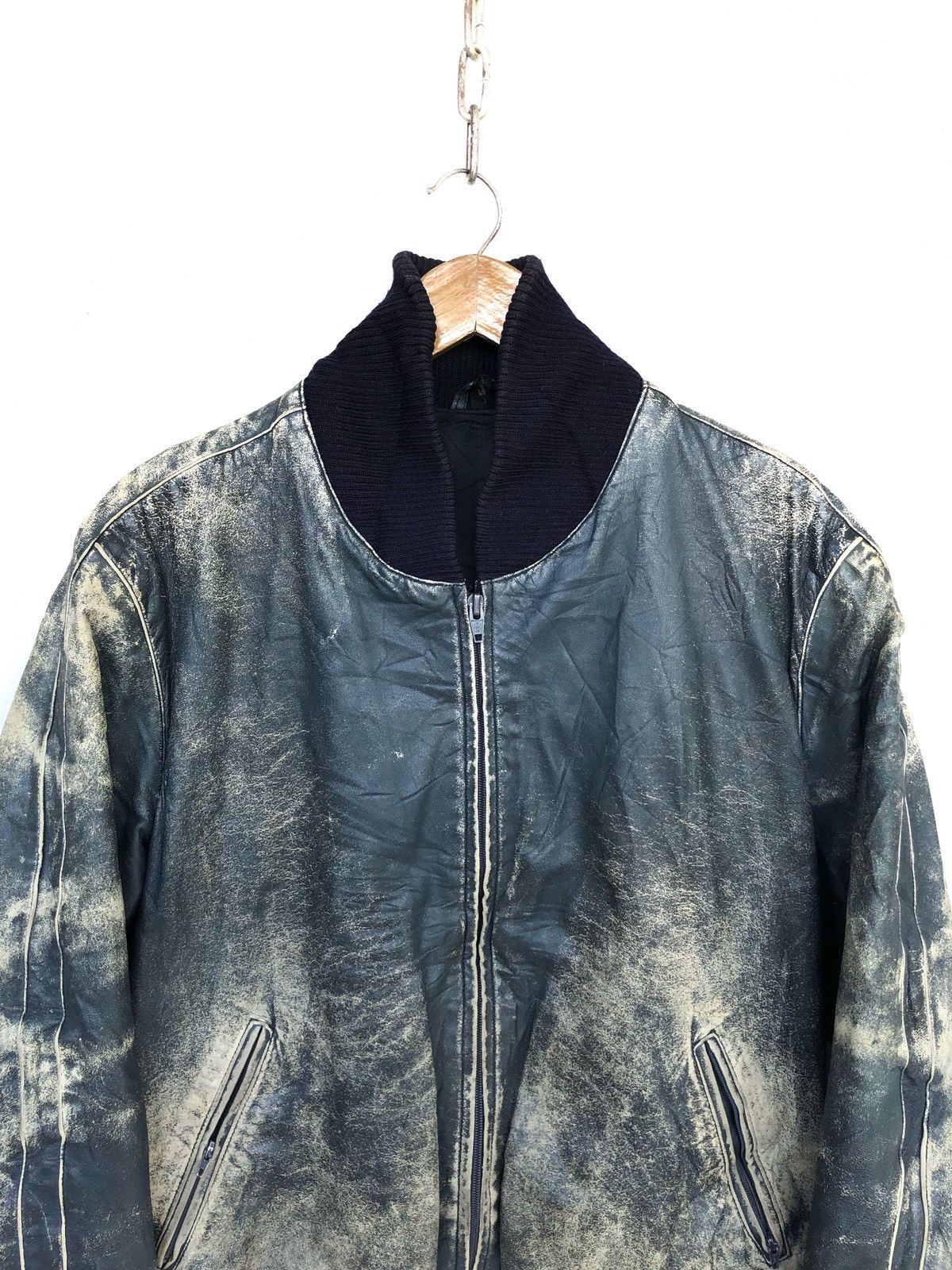 Tiger of Sweden Huc of Sweden Blue Distress Biker Leather Jacket Size US S / EU 44-46 / 1 - 4 Thumbnail