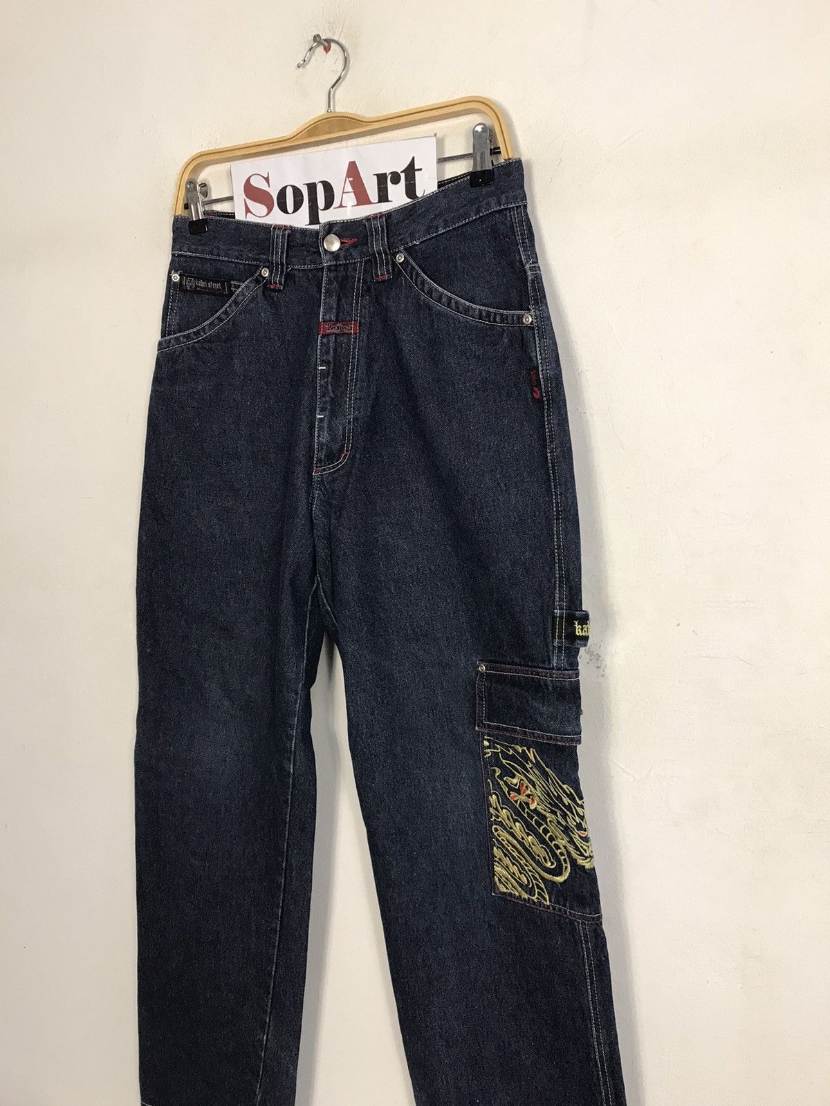 Japanese Brand Kakei Carpenter Denim Tactical Cargo Pants Embroidery 🐉 Size US 29 - 4 Thumbnail
