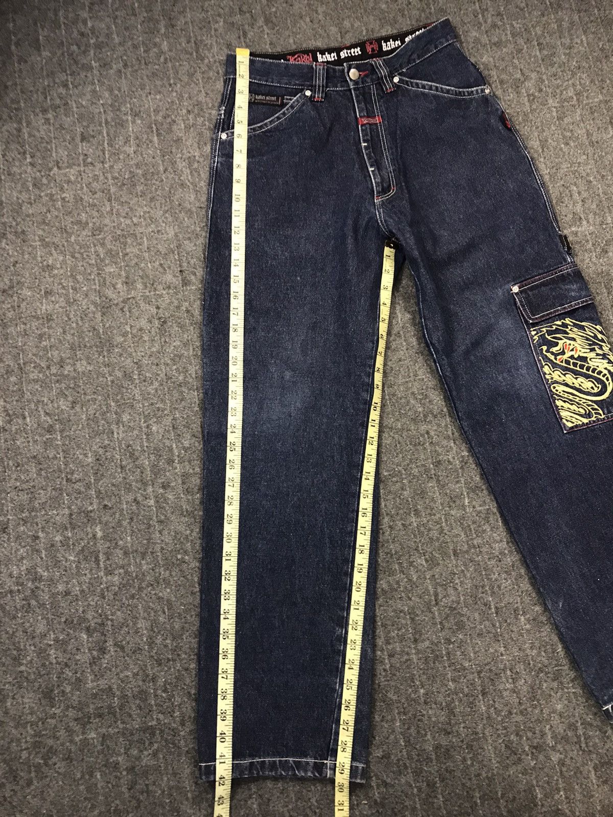 Japanese Brand Kakei Carpenter Denim Tactical Cargo Pants Embroidery 🐉 Size US 29 - 16 Thumbnail