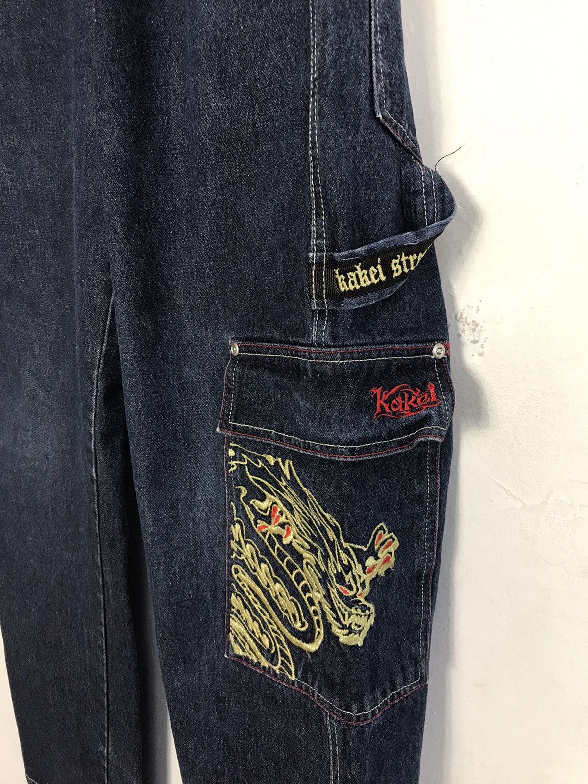 Japanese Brand Kakei Carpenter Denim Tactical Cargo Pants Embroidery 🐉 Size US 29 - 5 Thumbnail
