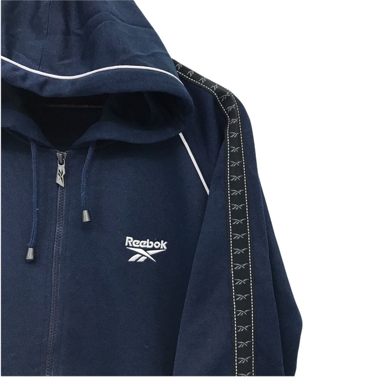 Reebok × Vintage Vintage Reebok Side Tape Hoodie Sweatshirt Jumper Pullover Size US L / EU 52-54 / 3 - 3 Thumbnail