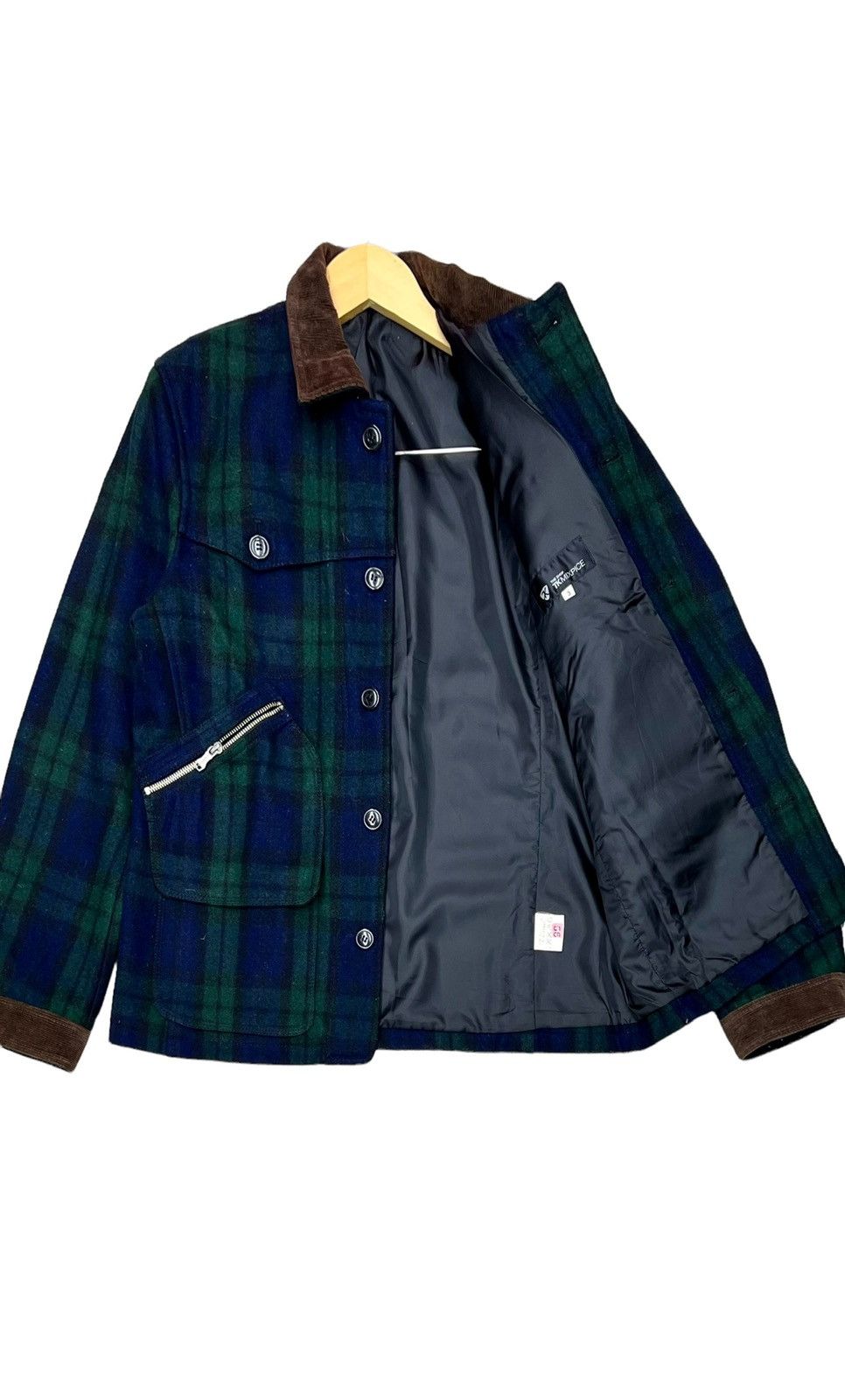 image of Takeo Kikuchi Need Gonevtg Tk Mixpice Wool Peacoat Jacket in Green/Black (Size Medium)