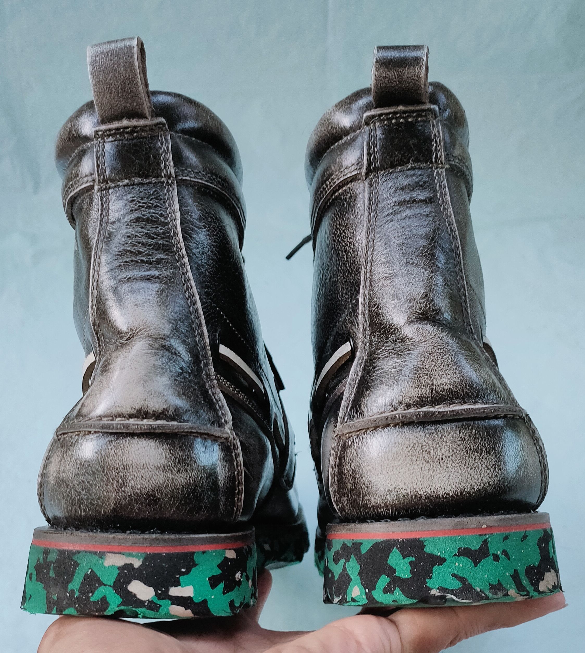 Evisu EVISU distressed black leather boot with camo sole Size US 10 / EU 43 - 6 Thumbnail