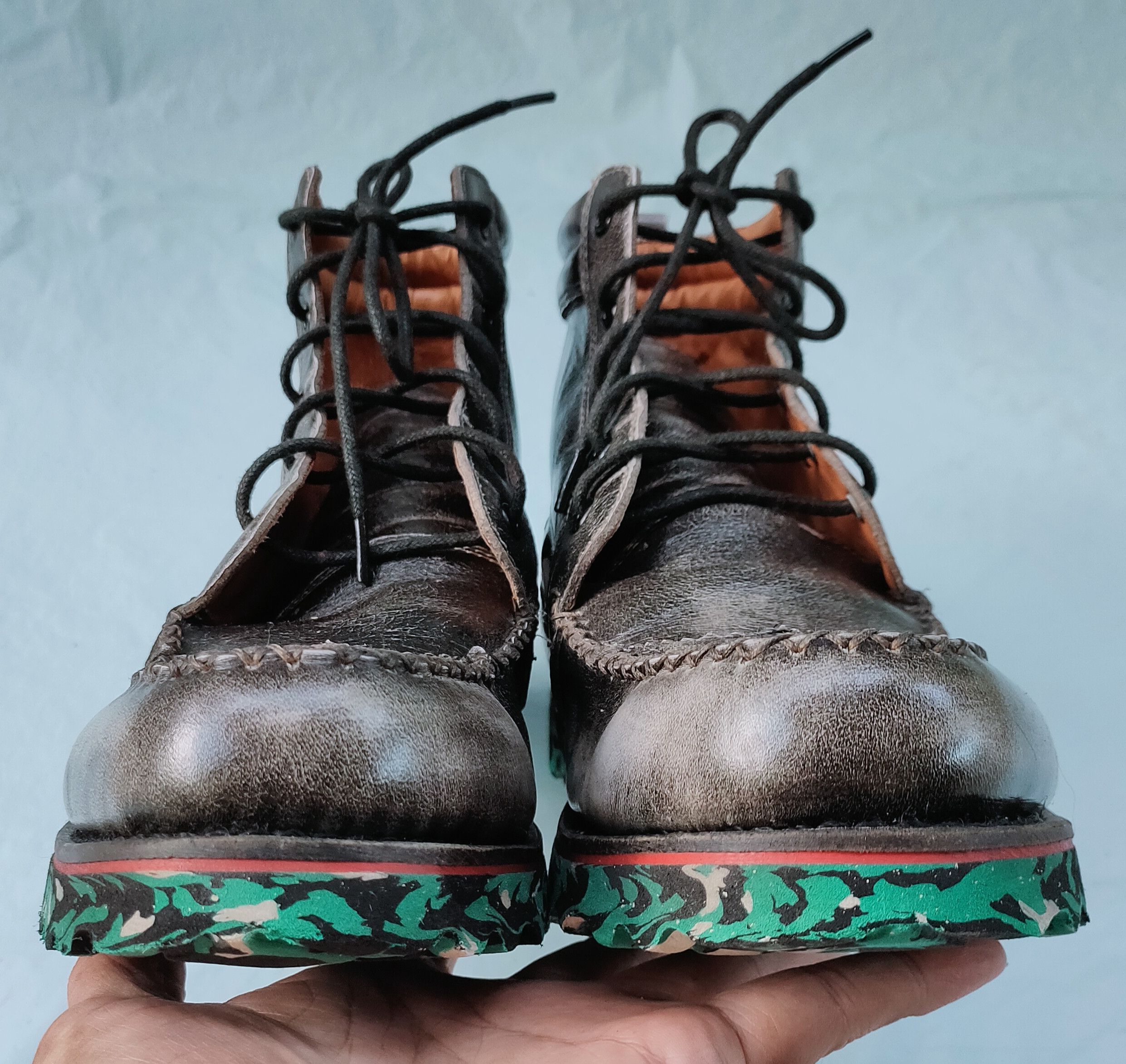Evisu EVISU distressed black leather boot with camo sole Size US 10 / EU 43 - 5 Thumbnail