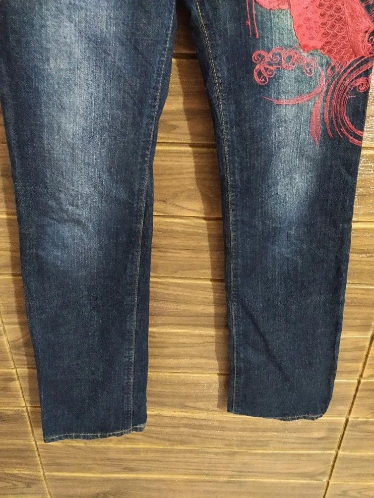 Designer × Japanese Brand 🔥ICONIC JAPAN!! KARAKURI TAMASHI Koi Fish Embroidery Denim Size US 29 - 3 Thumbnail