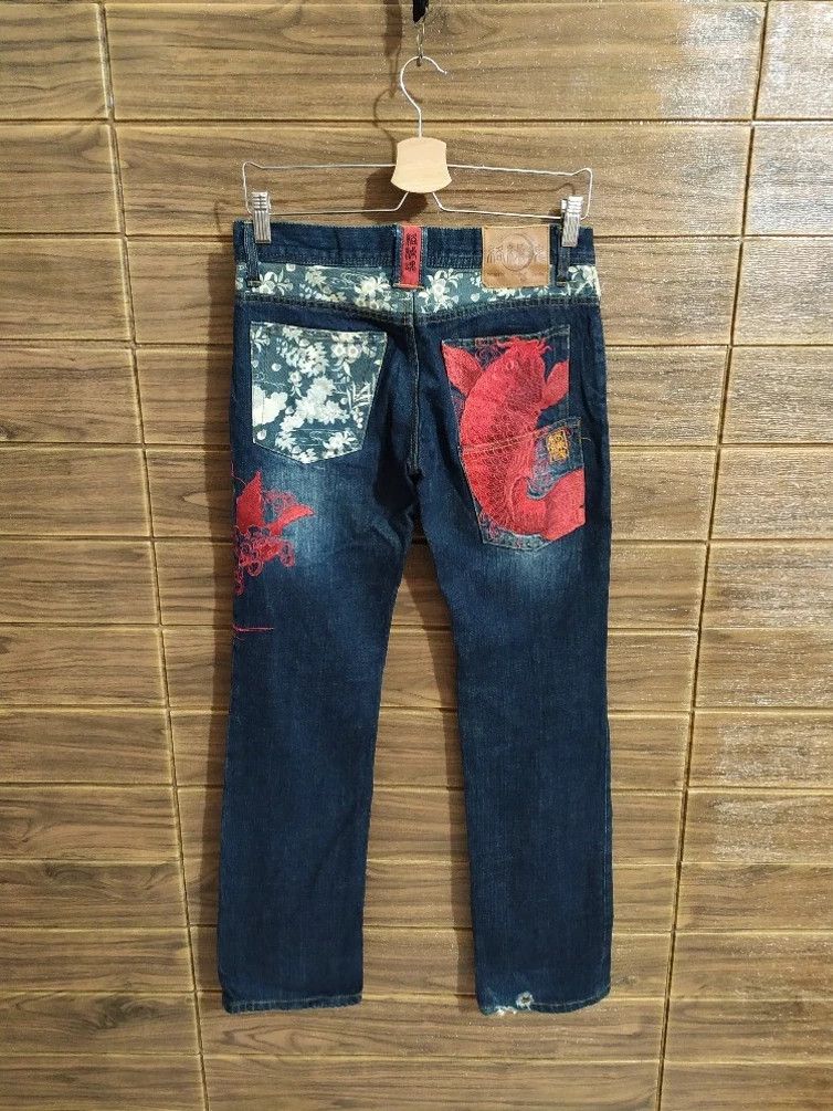 Designer × Japanese Brand 🔥ICONIC JAPAN!! KARAKURI TAMASHI Koi Fish Embroidery Denim Size US 29 - 6 Thumbnail