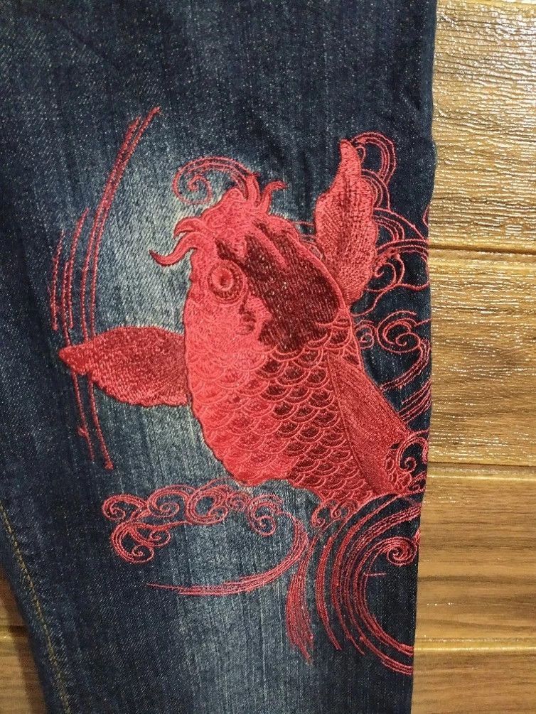 Designer × Japanese Brand 🔥ICONIC JAPAN!! KARAKURI TAMASHI Koi Fish Embroidery Denim Size US 29 - 4 Thumbnail