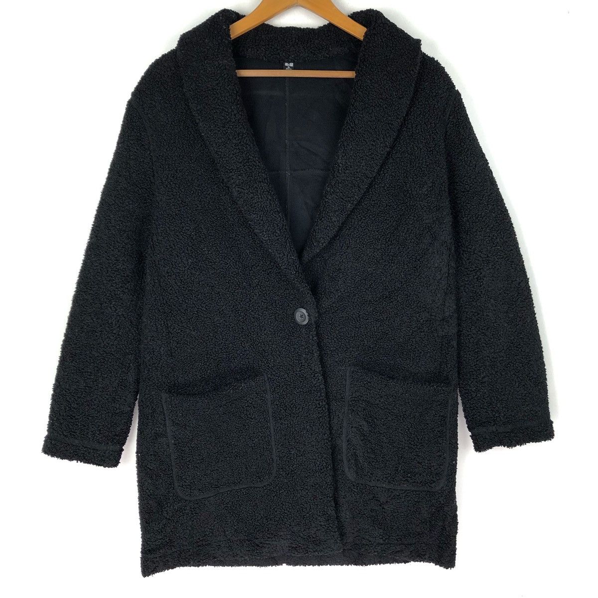 image of Shawl Collar Fleece Sherpa Uniqlo Jacket in Black, Men's (Size Large)