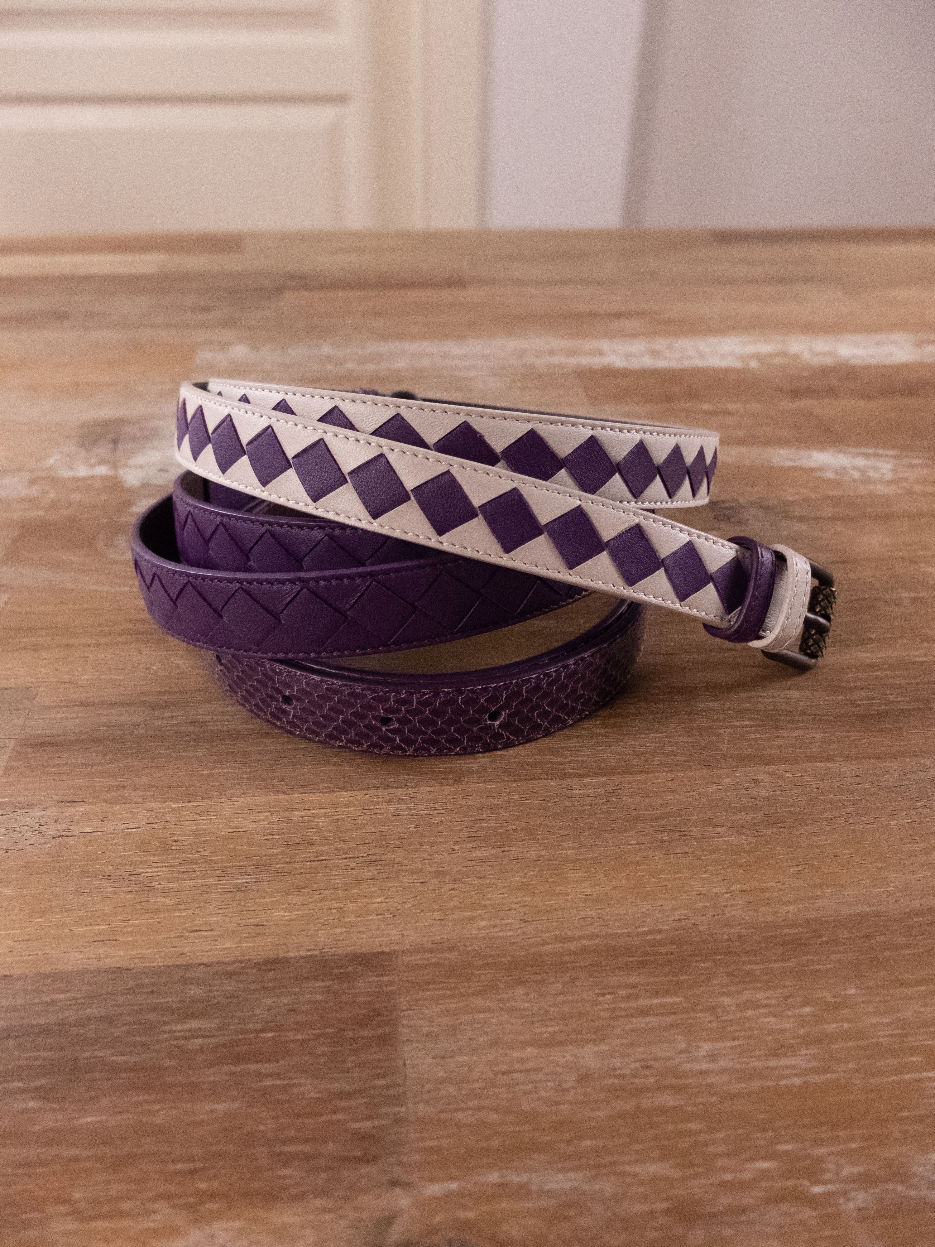 Bottega Veneta BOTTEGA VENETA purple intrecciato weave & snake skin belt Size ONE SIZE - 1 Thumbnail