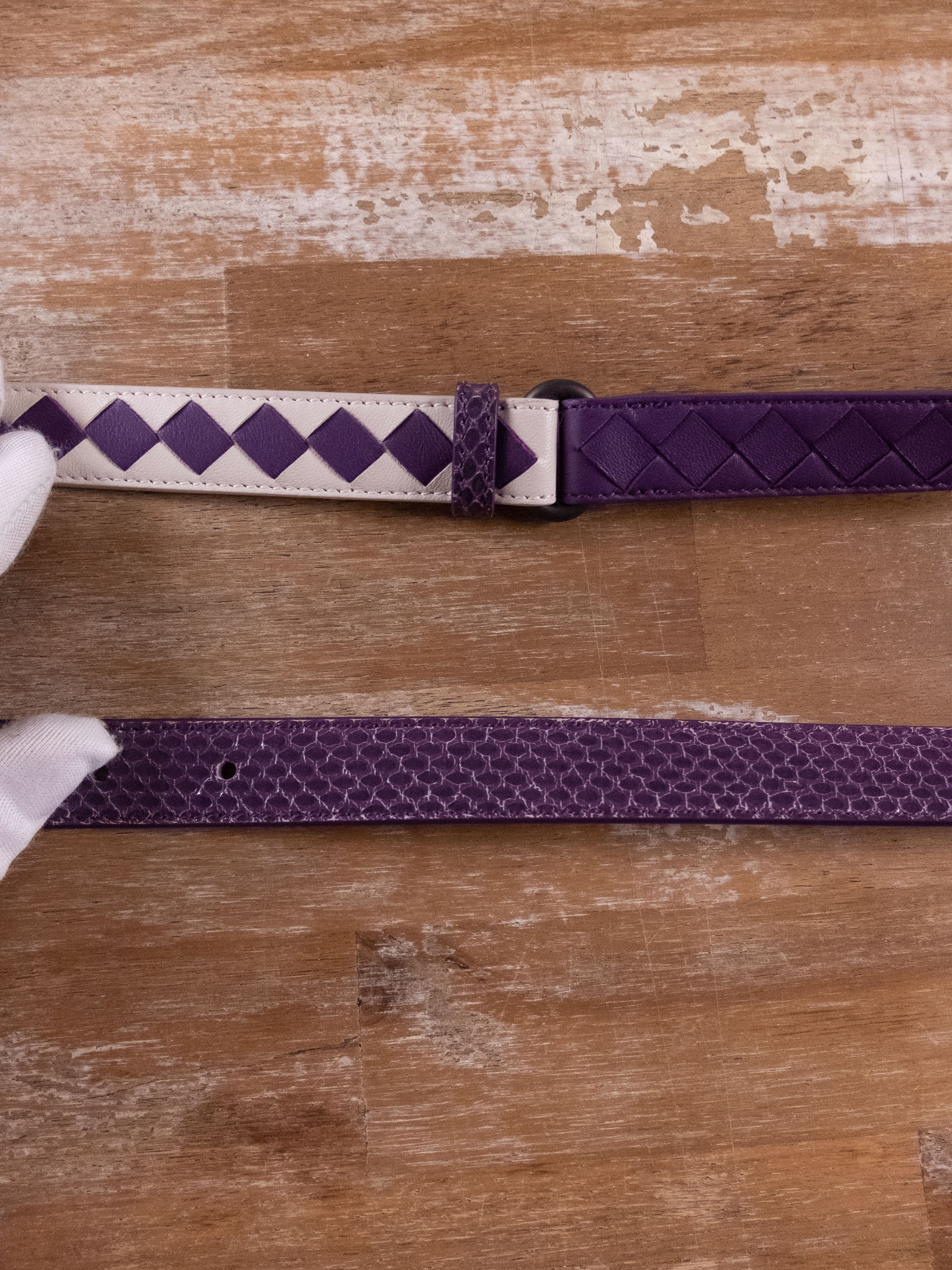 Bottega Veneta BOTTEGA VENETA purple intrecciato weave & snake skin belt Size ONE SIZE - 4 Thumbnail
