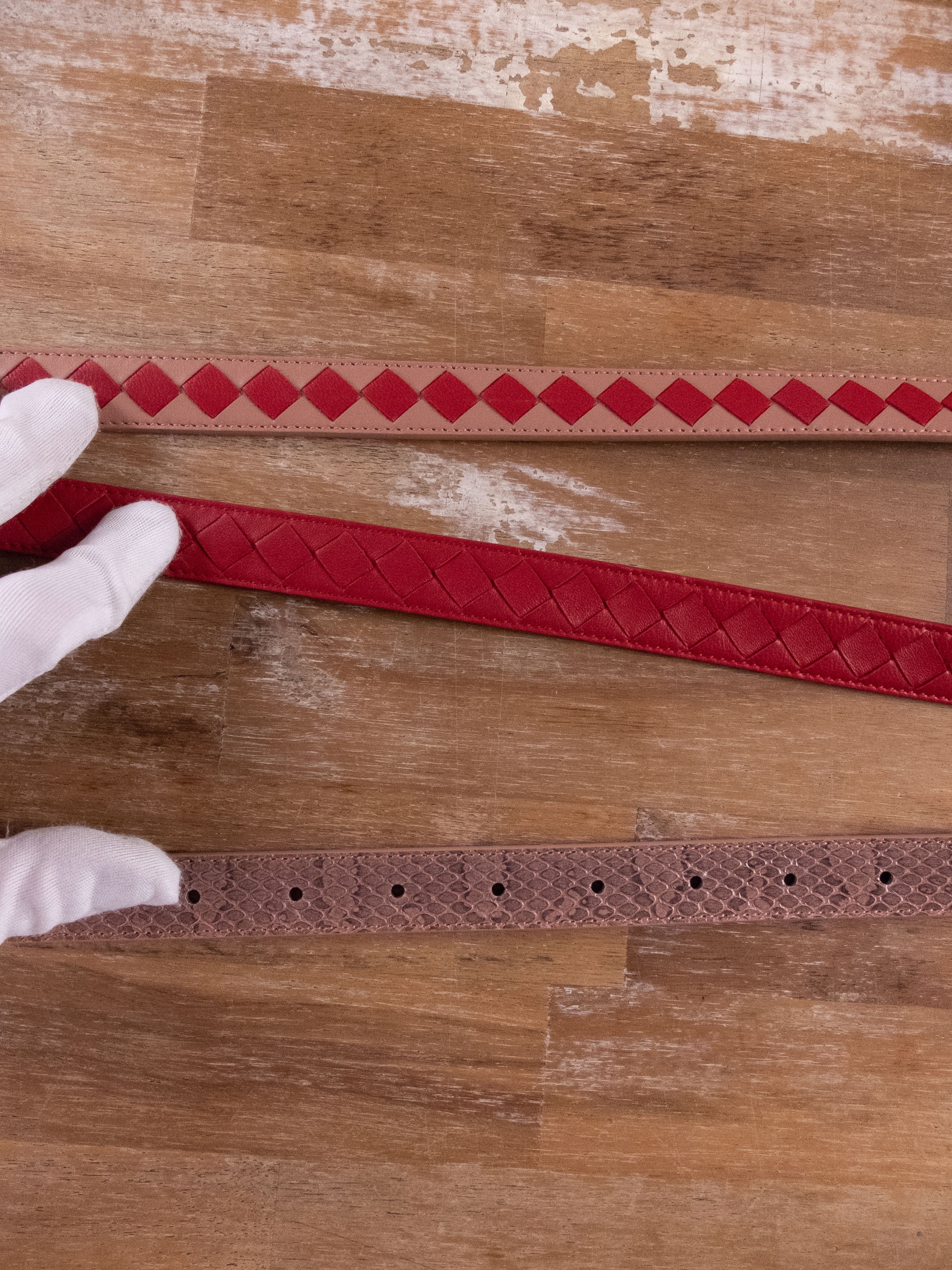 Bottega Veneta BOTTEGA VENETA red pink intrecciato weave & snake skin belt Size ONE SIZE - 4 Thumbnail