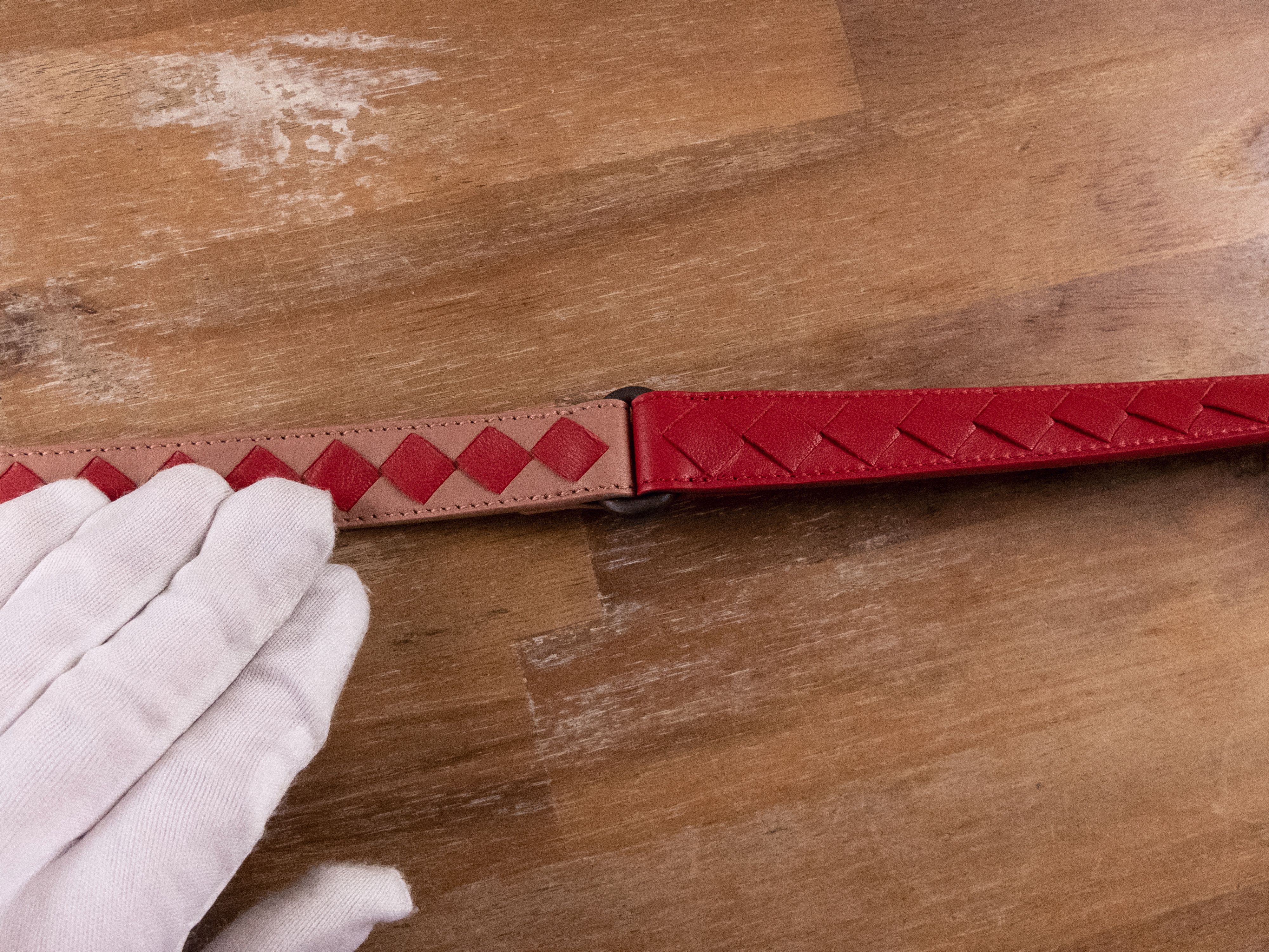 Bottega Veneta BOTTEGA VENETA red pink intrecciato weave & snake skin belt Size ONE SIZE - 7 Thumbnail