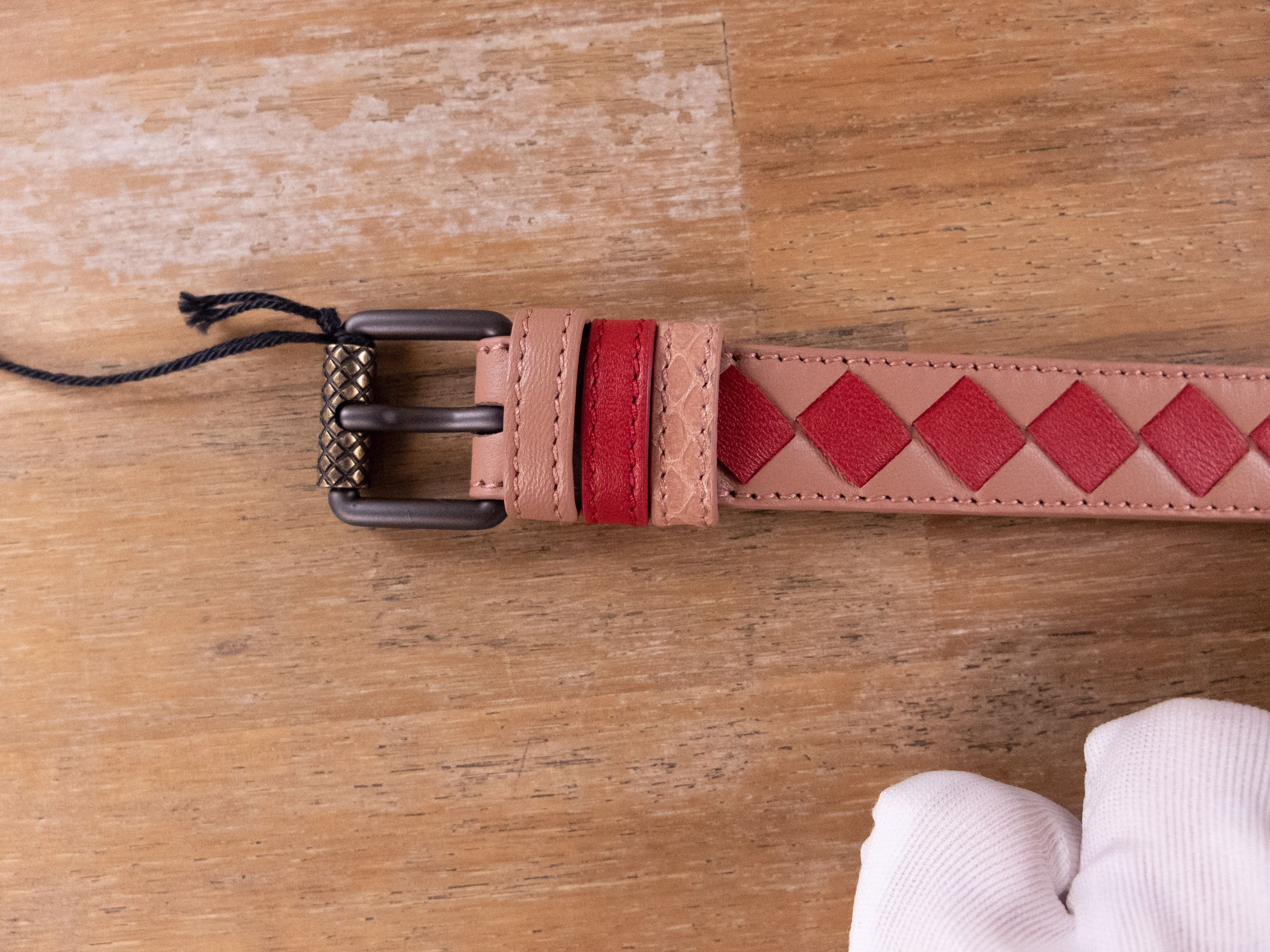 Bottega Veneta BOTTEGA VENETA red pink intrecciato weave & snake skin belt Size ONE SIZE - 2 Thumbnail