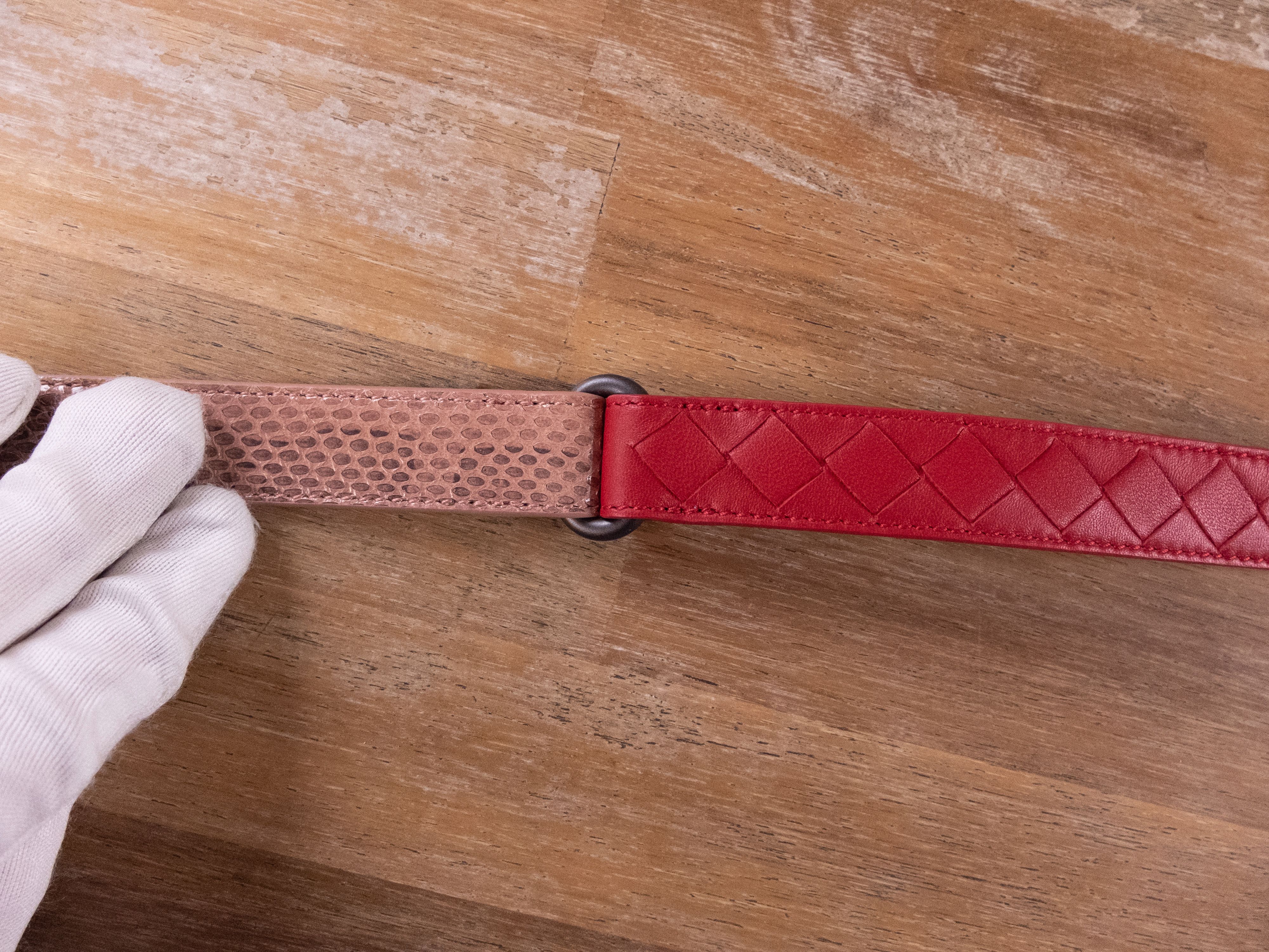 Bottega Veneta BOTTEGA VENETA red pink intrecciato weave & snake skin belt Size ONE SIZE - 6 Thumbnail