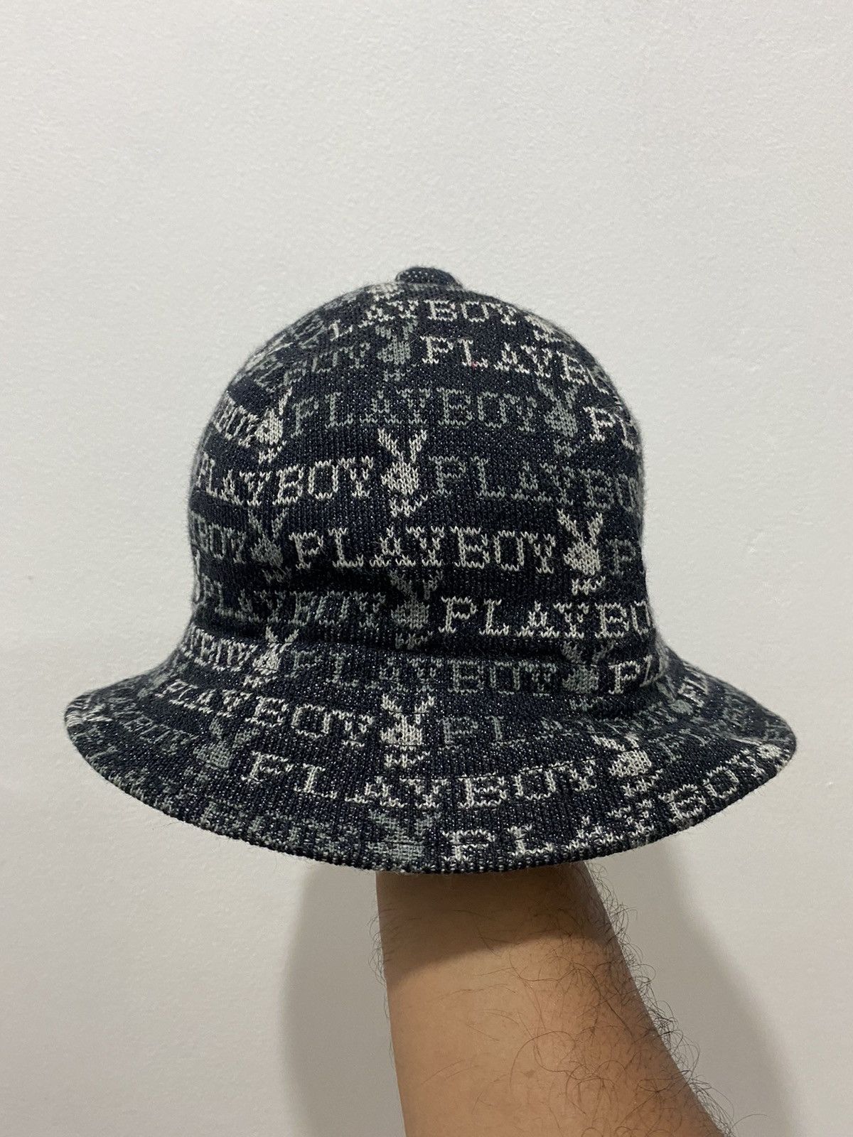 image of Playboy Monogram Bucket Hat in Black Grey, Men's