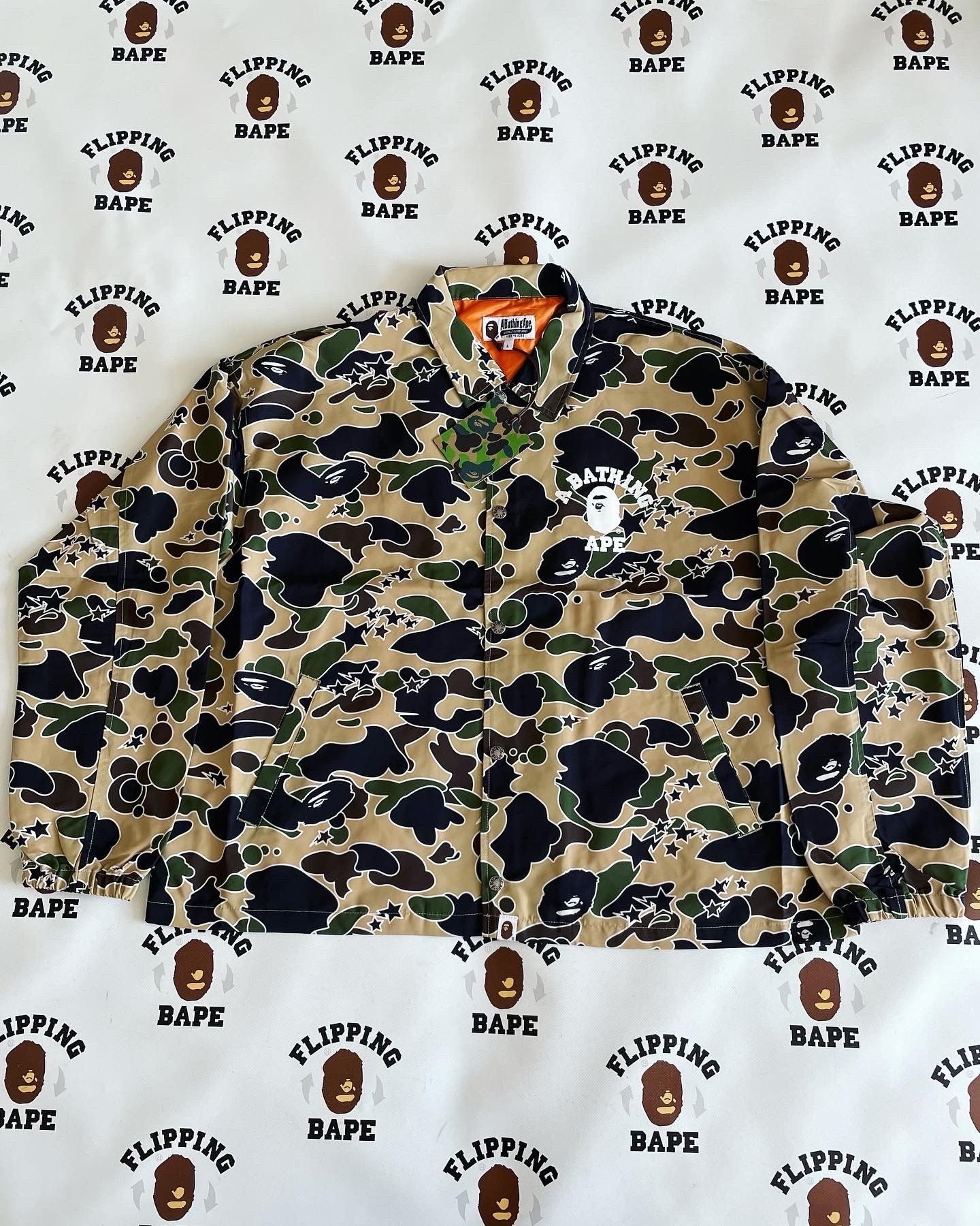 image of Bape Sta Camo Relaxed Fit Coach Jacket in Yellow, Men's (Size Medium)