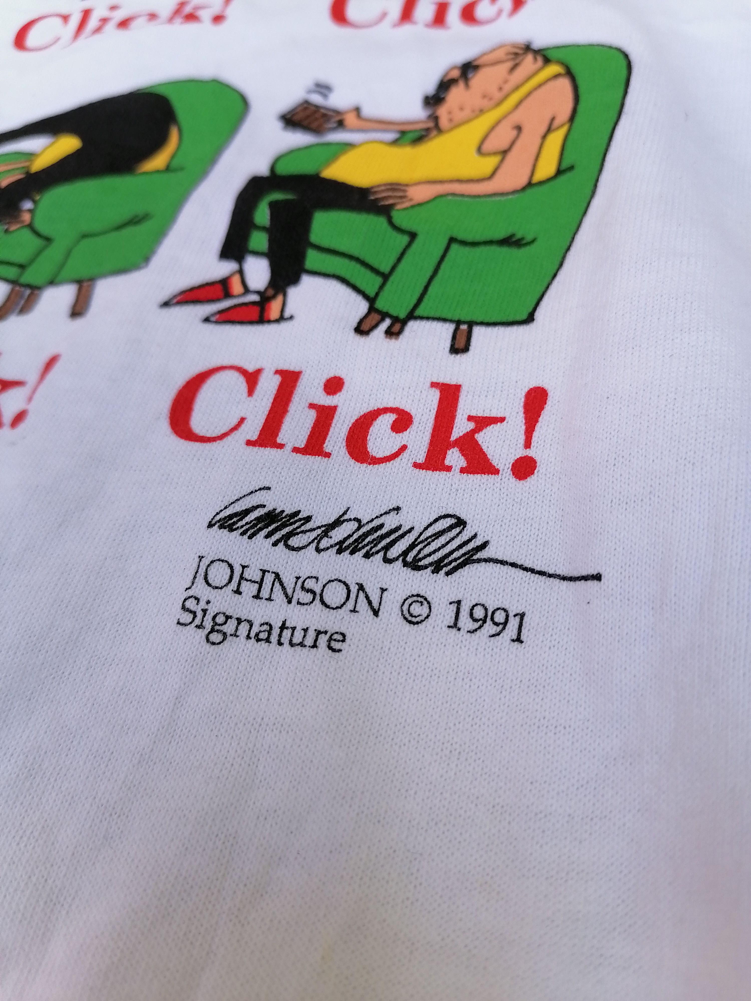 Designer × Vintage Vintage 90s JOHNSON Signature Click Cartoon Tee Size US L / EU 52-54 / 3 - 3 Thumbnail