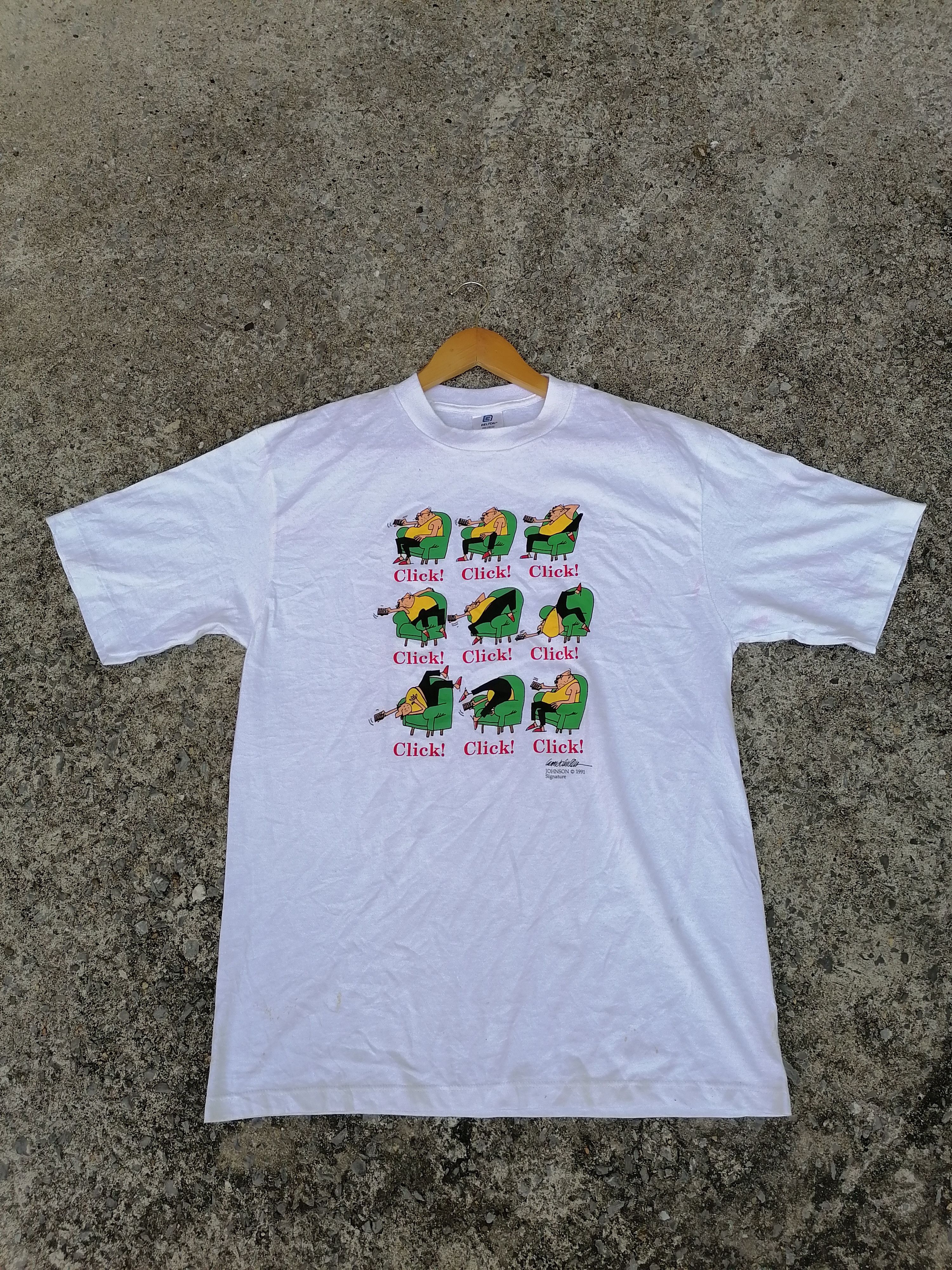 Designer × Vintage Vintage 90s JOHNSON Signature Click Cartoon Tee Size US L / EU 52-54 / 3 - 1 Thumbnail