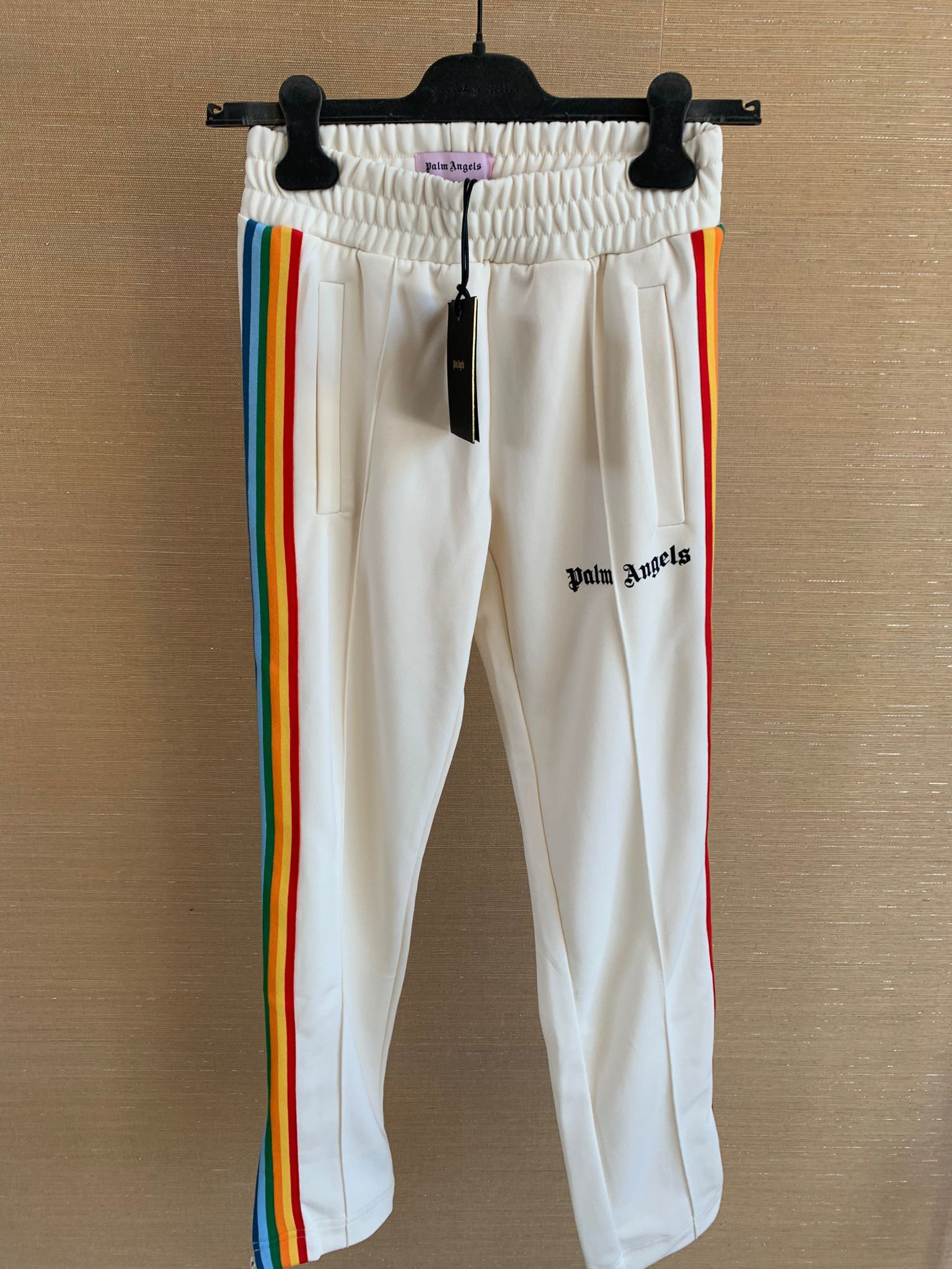 image of Palm Angels Rainbow Track Pants In Off White in Offwhite, Men's (Size 26)