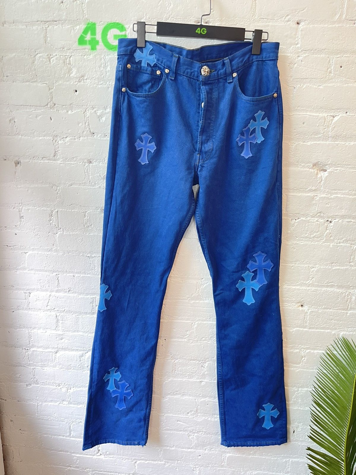 image of Chrome Hearts Offset Personal Unreleased Cross Jeans in Blue, Men's (Size 32)