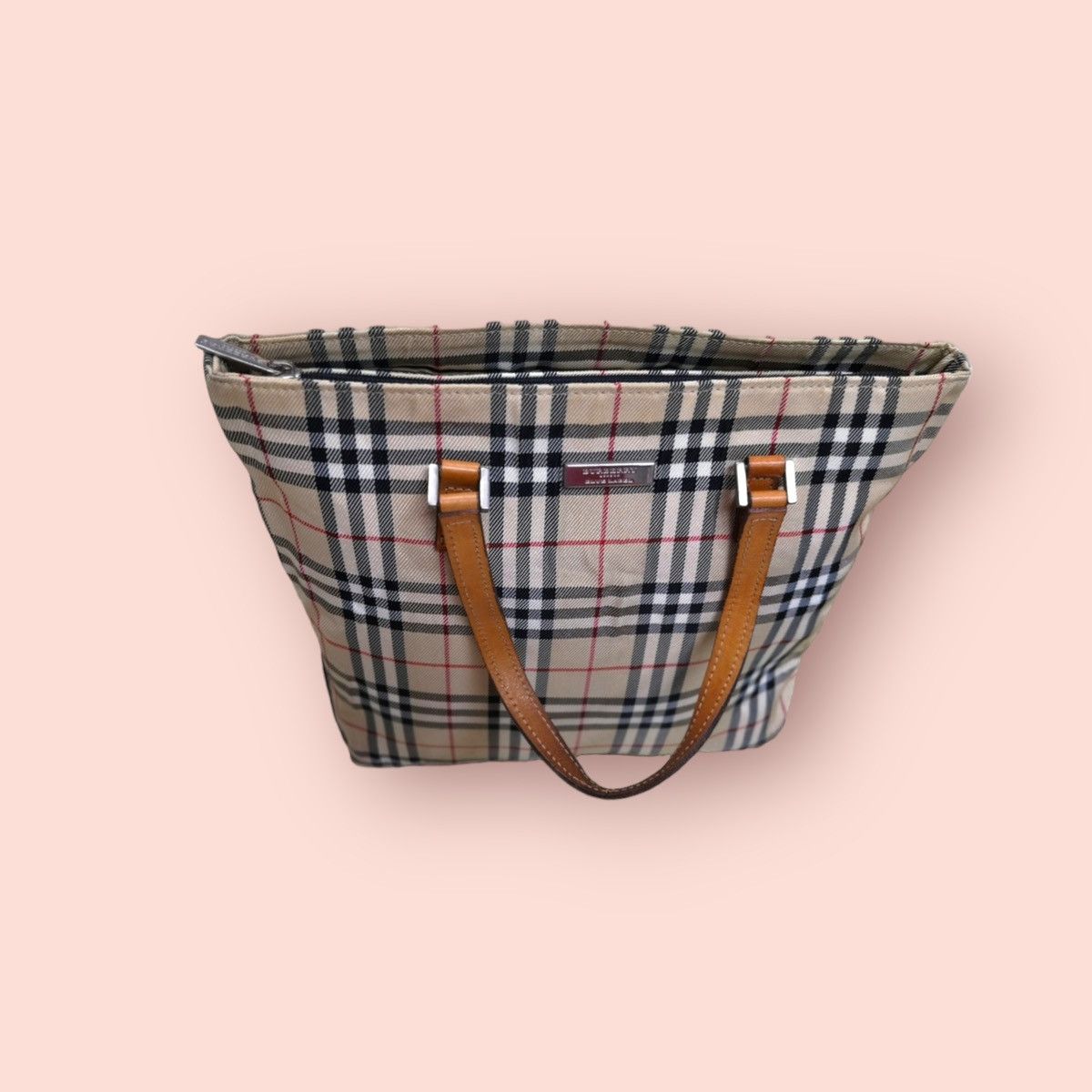 Burberry × Vintage BURBERRY BLUE LABEL NOVA CHECK CANVAS LEATHER TOTE Size ONE SIZE - 5 Thumbnail