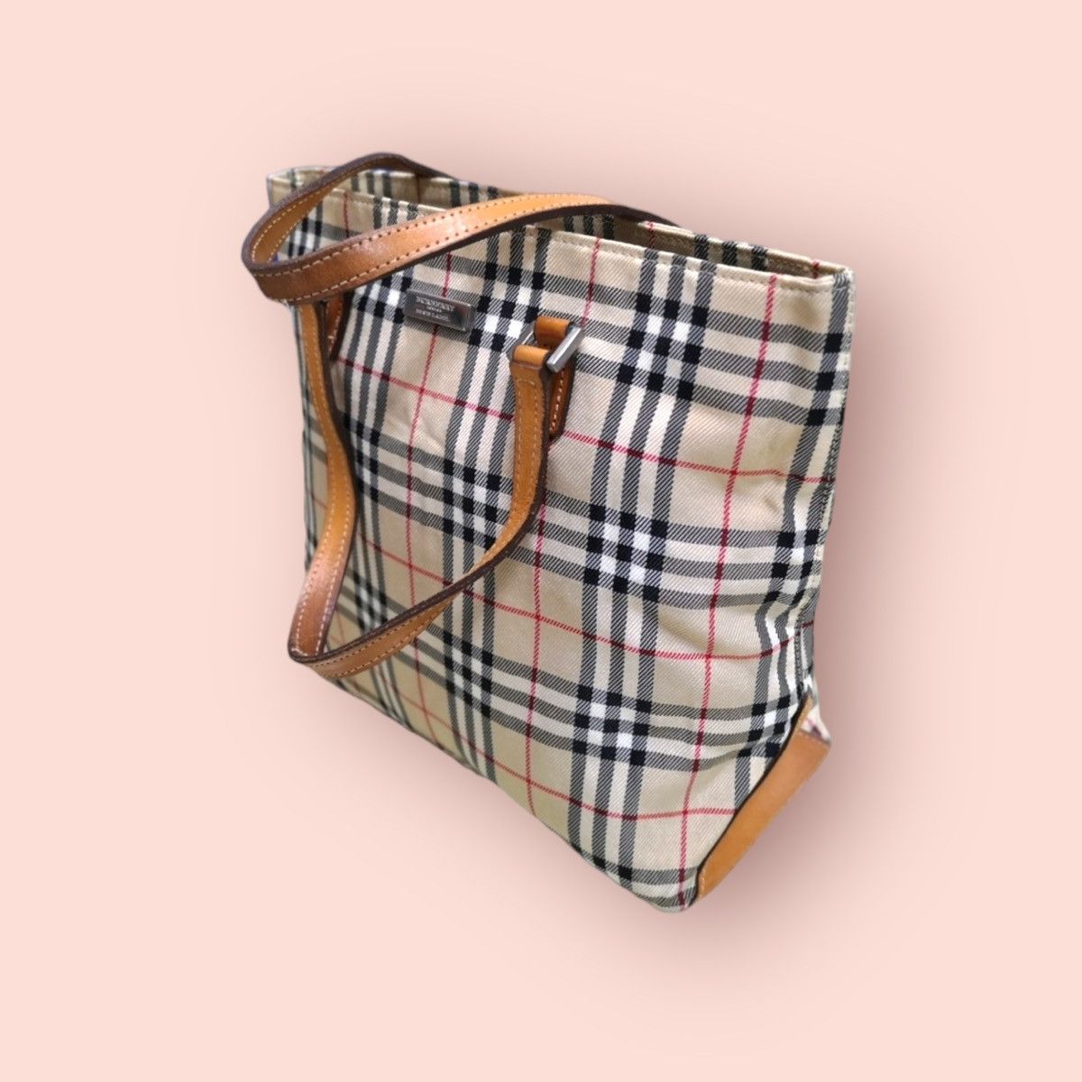Burberry × Vintage BURBERRY BLUE LABEL NOVA CHECK CANVAS LEATHER TOTE Size ONE SIZE - 1 Thumbnail
