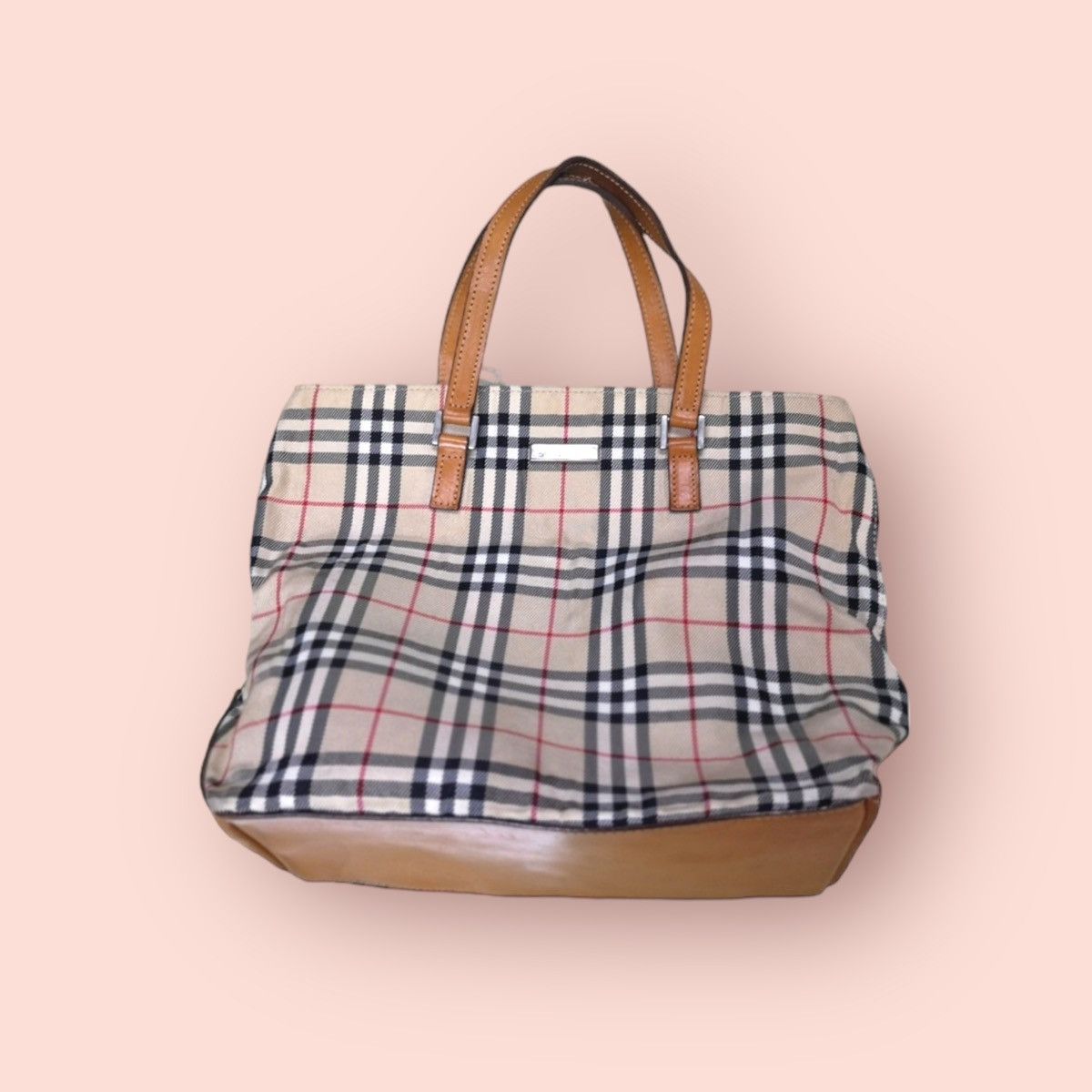 Burberry × Vintage BURBERRY BLUE LABEL NOVA CHECK CANVAS LEATHER TOTE Size ONE SIZE - 8 Thumbnail