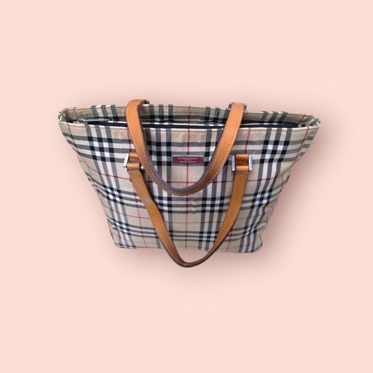 Burberry × Vintage BURBERRY BLUE LABEL NOVA CHECK CANVAS LEATHER TOTE Size ONE SIZE - 4 Thumbnail