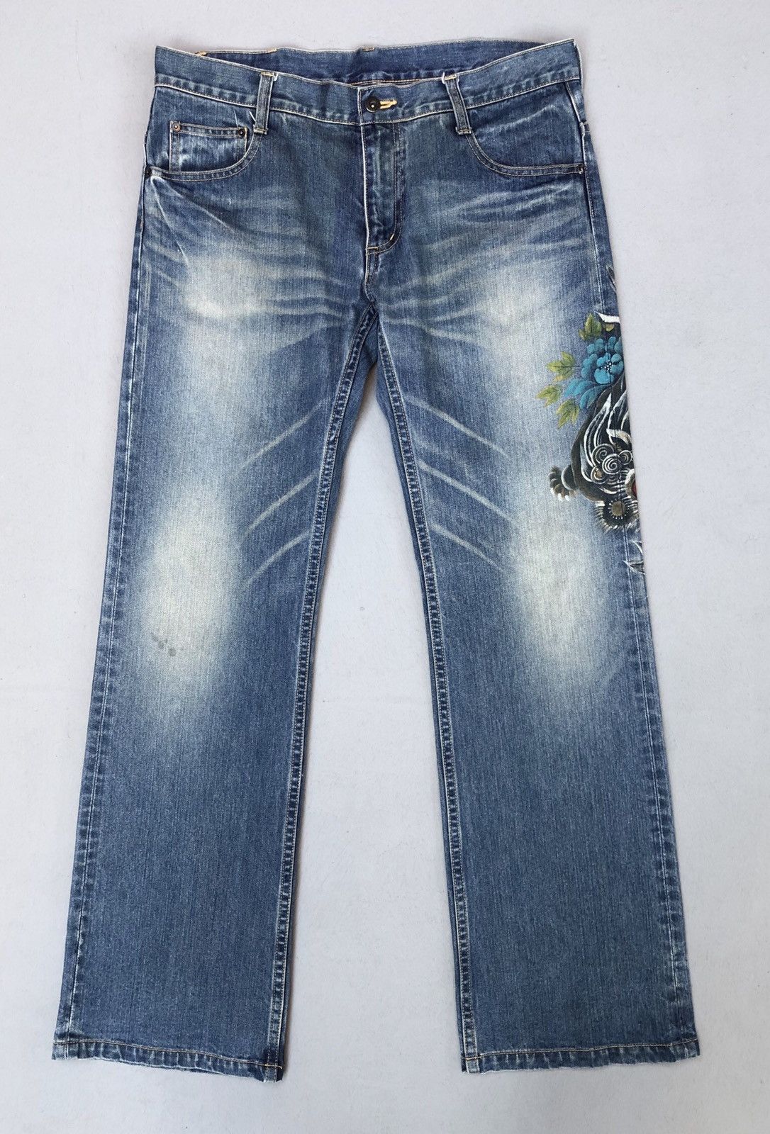 Japanese Brand Naminorita Tsujin Handmade Japanese Dragon Painting Jeans Size US 34 / EU 50 - 2 Thumbnail