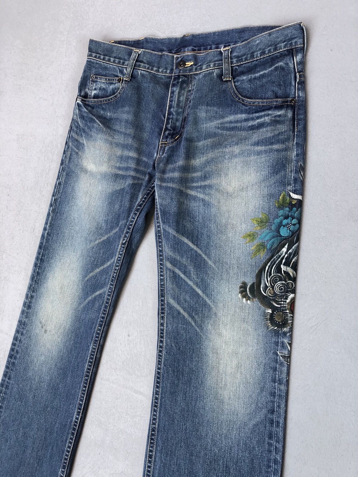 Japanese Brand Naminorita Tsujin Handmade Japanese Dragon Painting Jeans Size US 34 / EU 50 - 5 Thumbnail