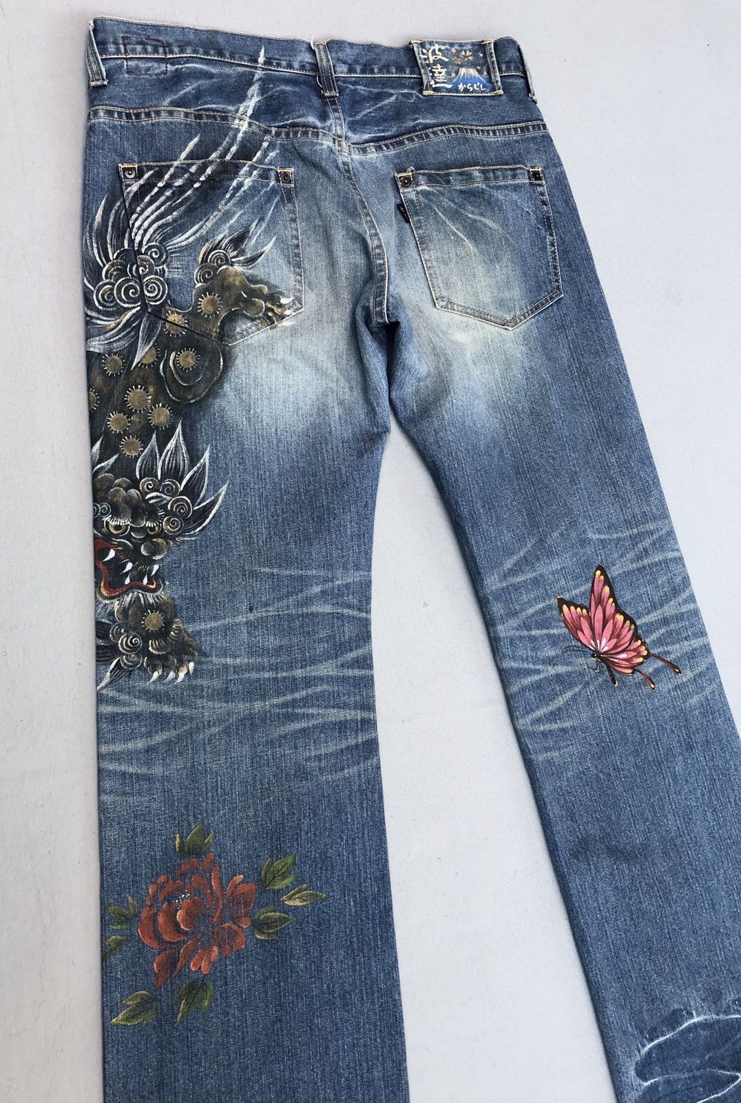 Naminorita Tsujin Handmade Japanese Dragon Painting Jeans