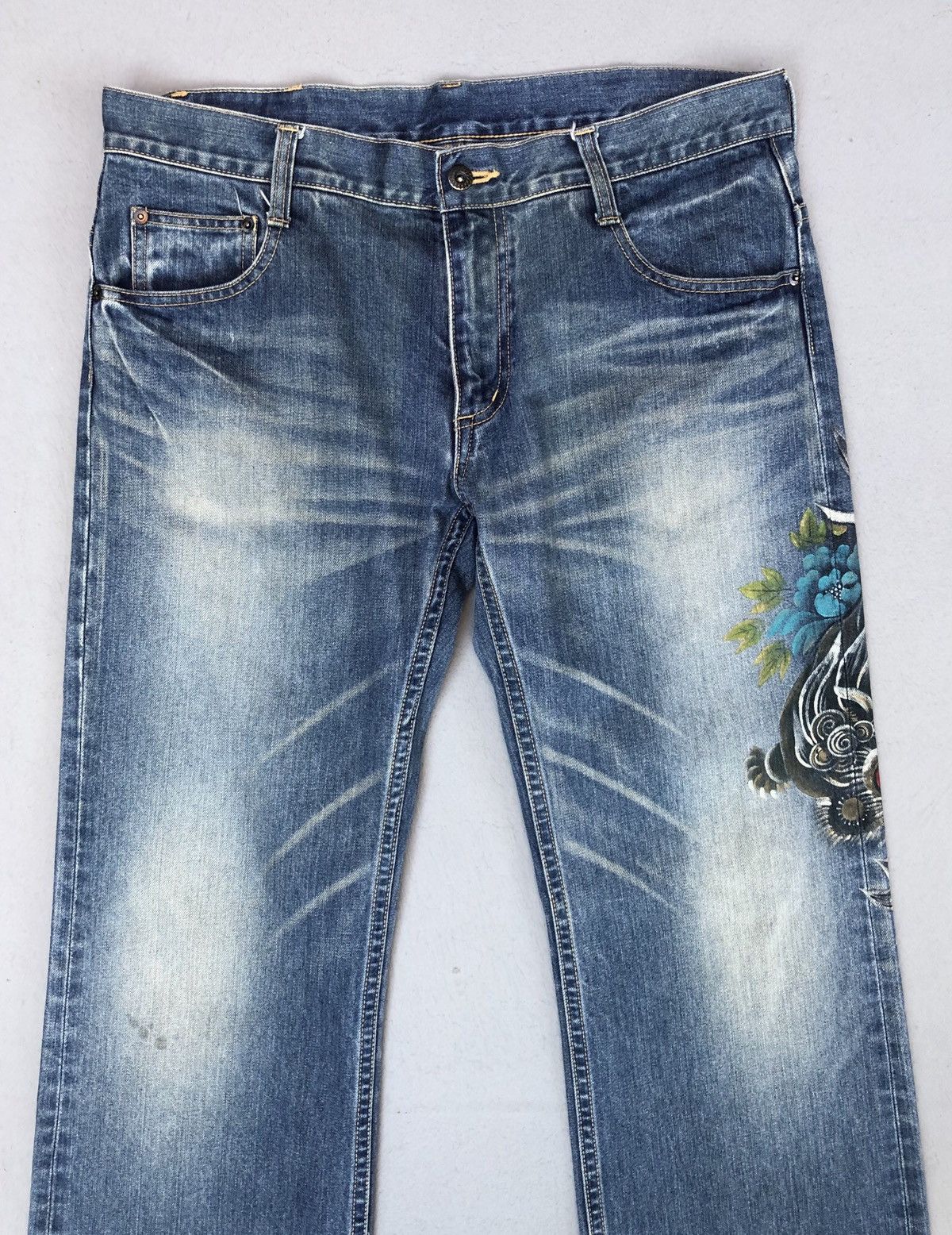 Japanese Brand Naminorita Tsujin Handmade Japanese Dragon Painting Jeans Size US 34 / EU 50 - 3 Thumbnail