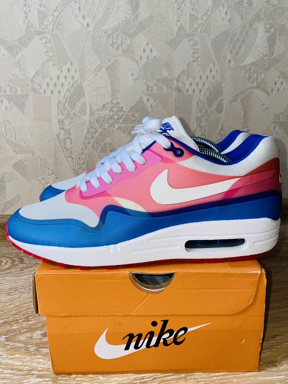 image of Nikelab Air Max 1 Prm Hyperfuse 2013 Atmos Clot Fragment Acg Shoes in Hyper Pink, Men's (Size 9)
