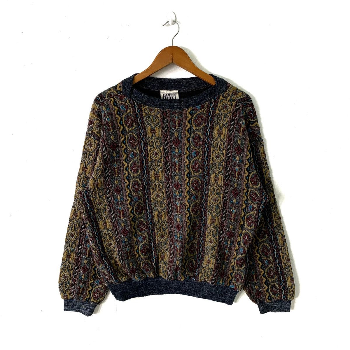 image of Designer Vintage Hyatt Knitted Sweater Made In Japan in Grey, Men's (Size Medium)
