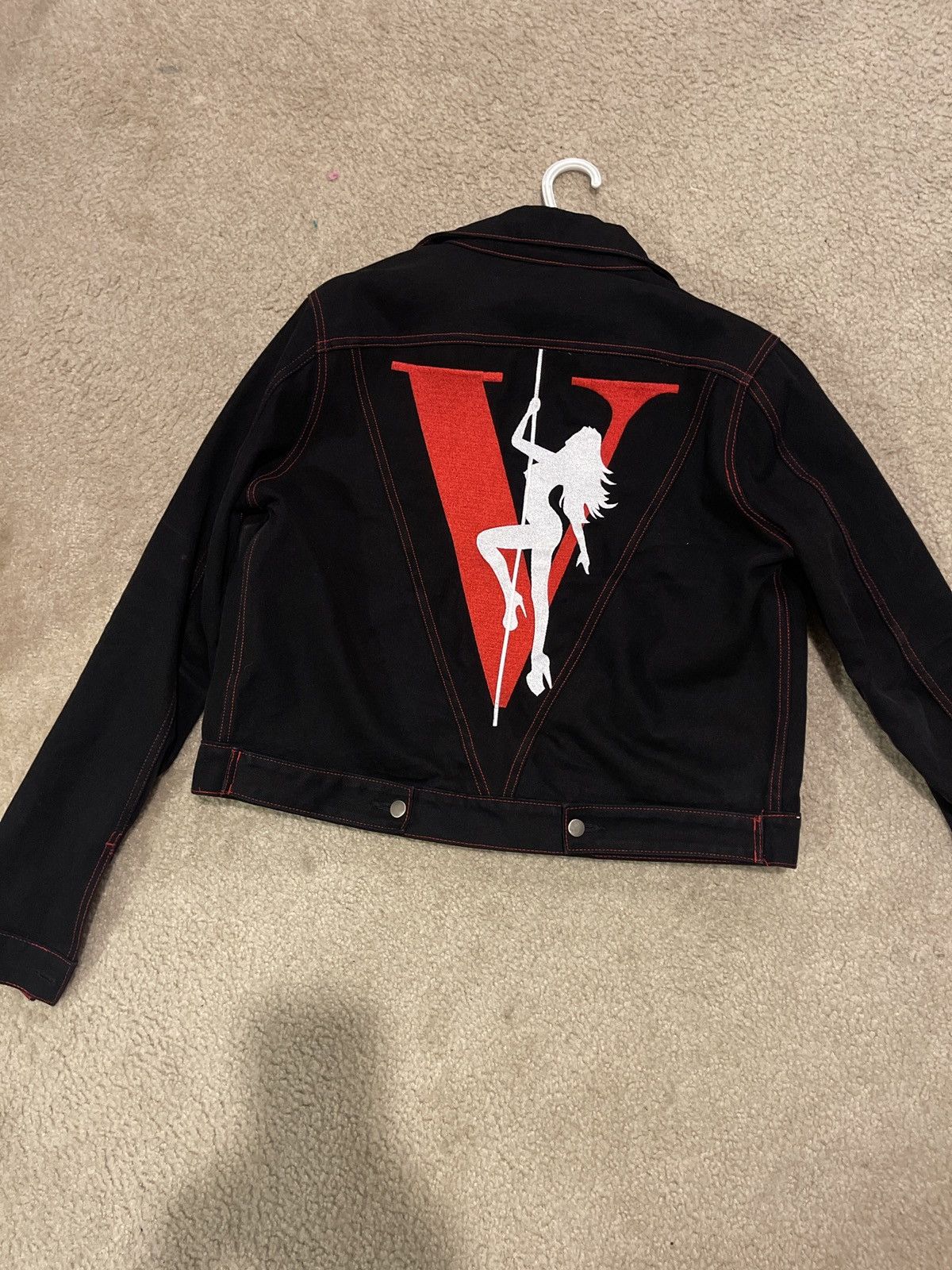 NWT VLONE Black & Red LA Exclusive Stripper Pole Denim Jacket