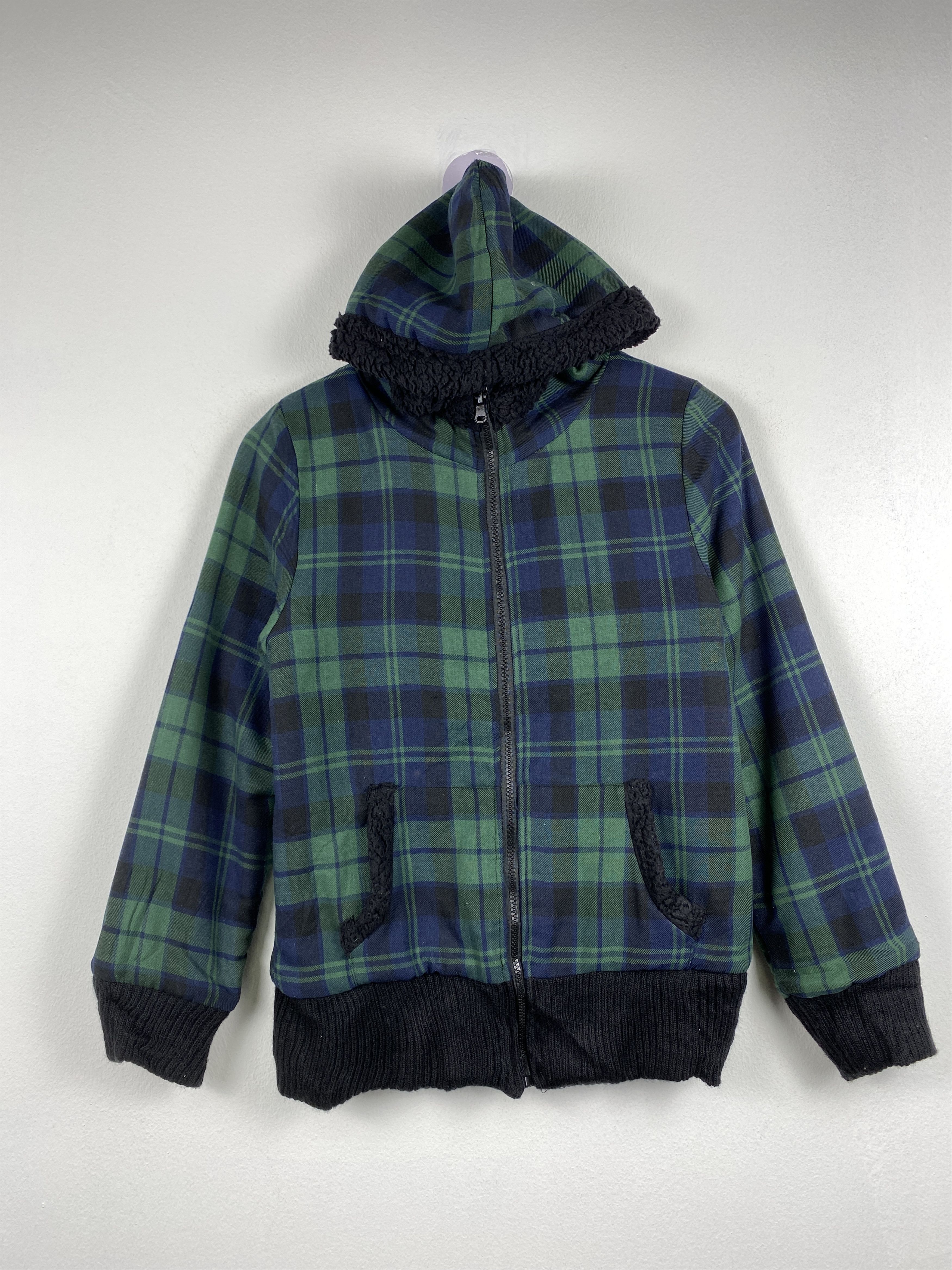 Image of Vintage Flannel Hoodie Sherpa Lining Shacket, Men's (Size Small)