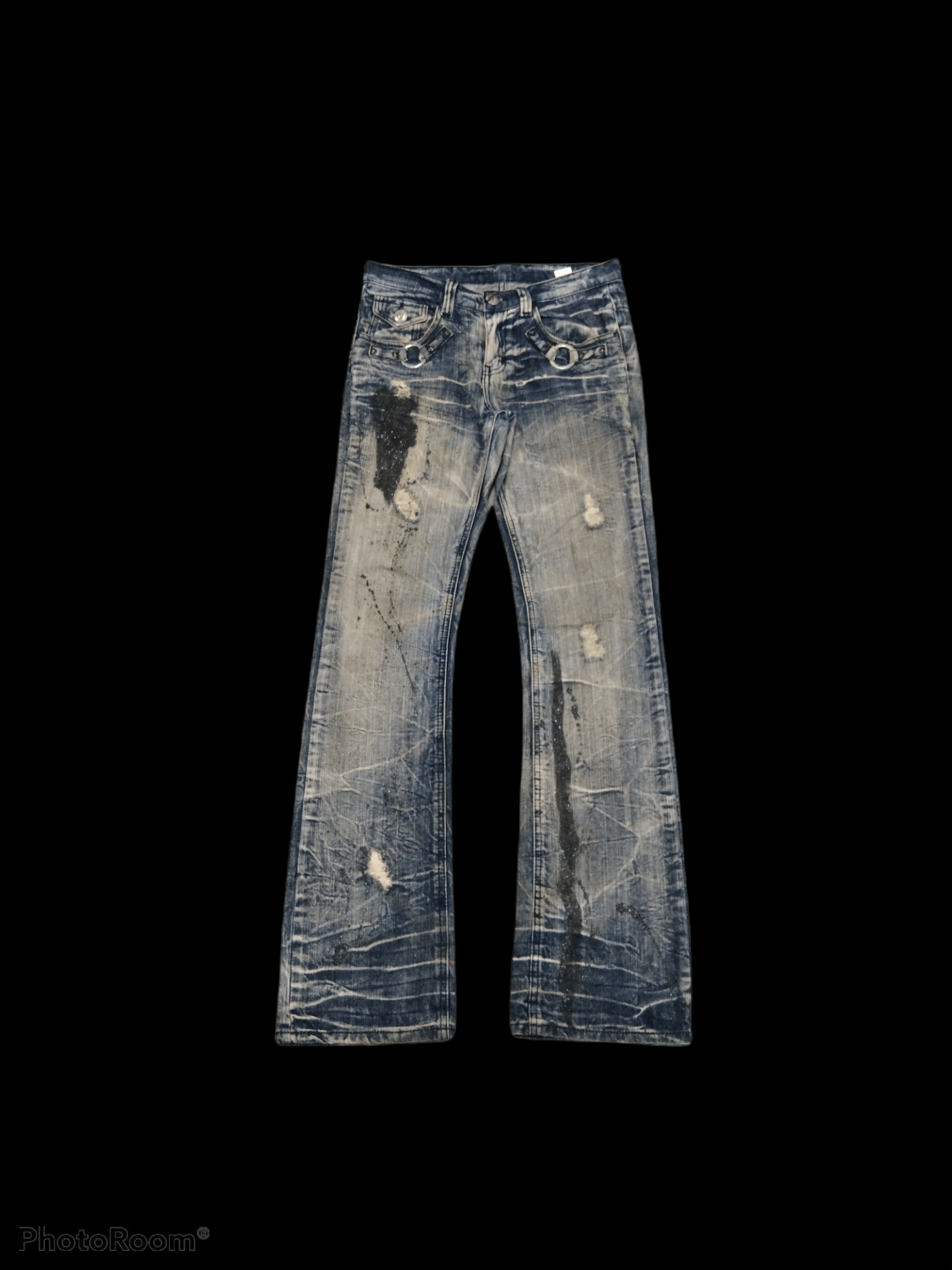 Japanese Brand THRASHED FLARED JAPANESE BRAND DAILY NEWS DENIM PANTS Size US 30 / EU 46 - 1 Thumbnail
