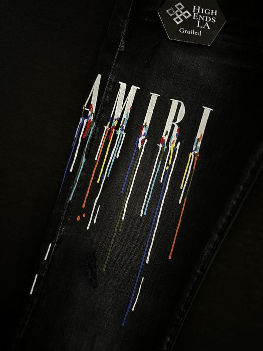 Amiri Amiri Black Paint Drip Embroidered Denim Jeans Grailed