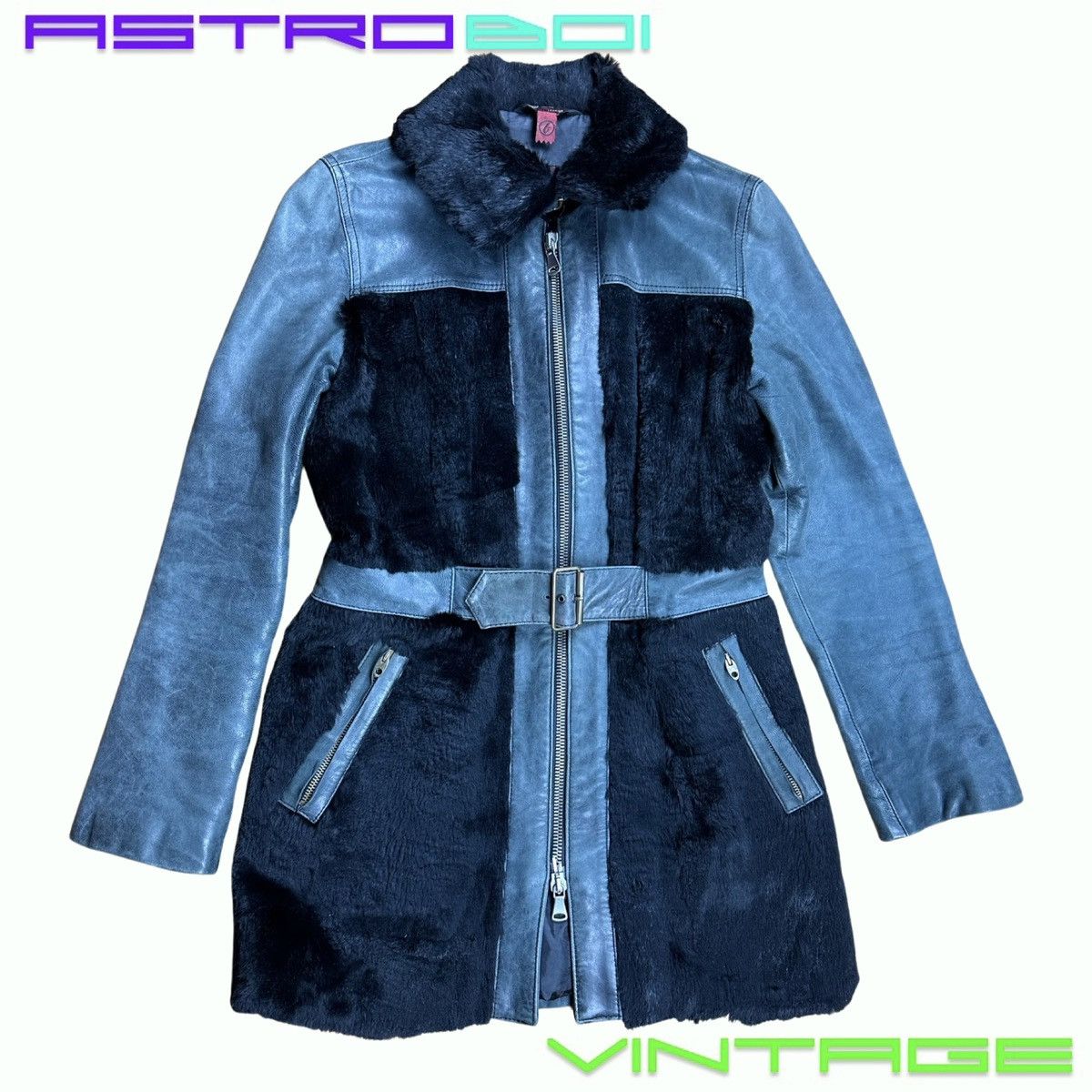 image of Genuine Leather x Leather Jacket Vintage Bomb Boogie _ Leather Jacket With Black Faux Fur in Grey, 