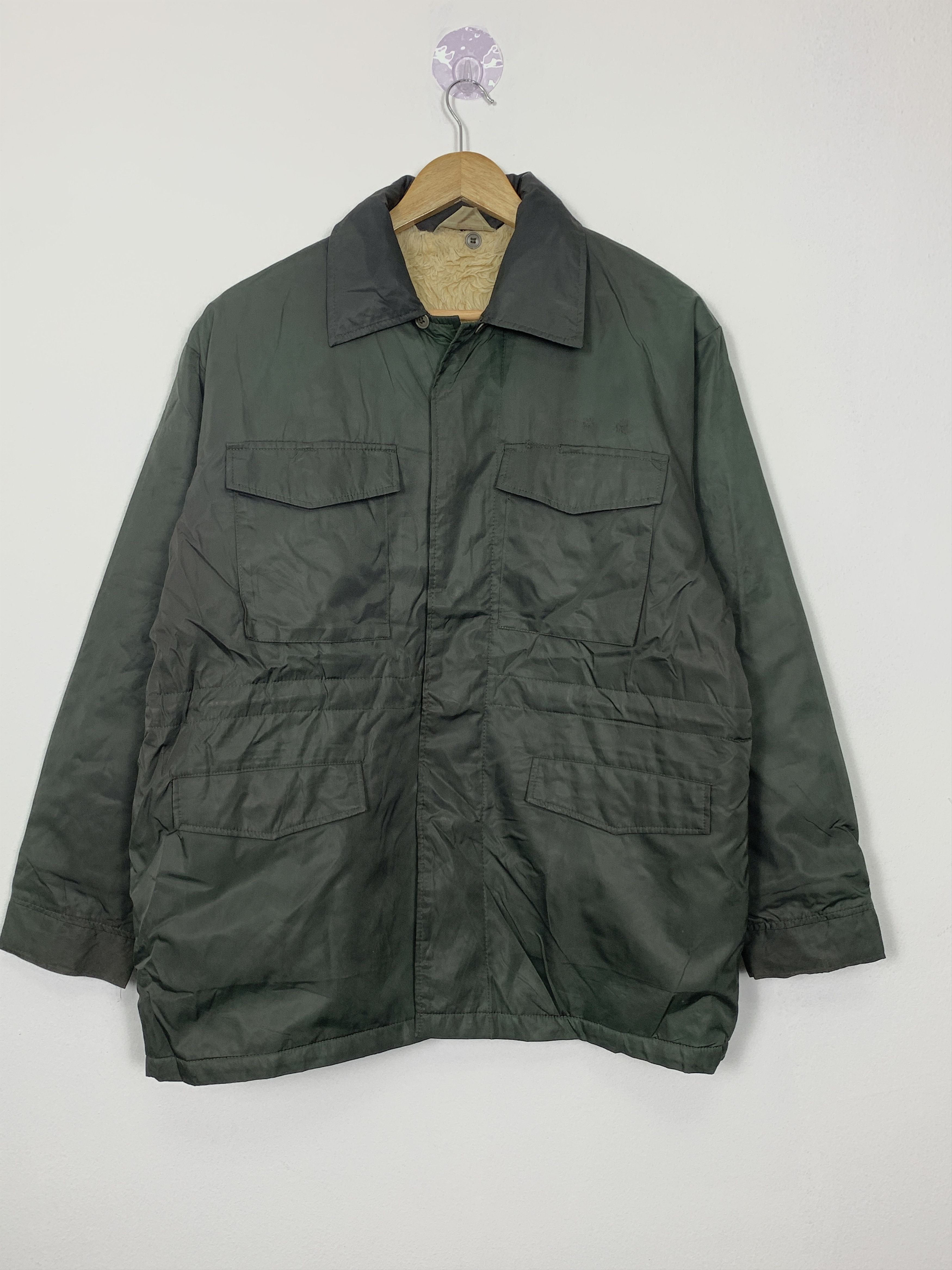 image of Vintage Sherpa Lining Multi Pocket Zip Jacket in Dark Green, Men's (Size Small)