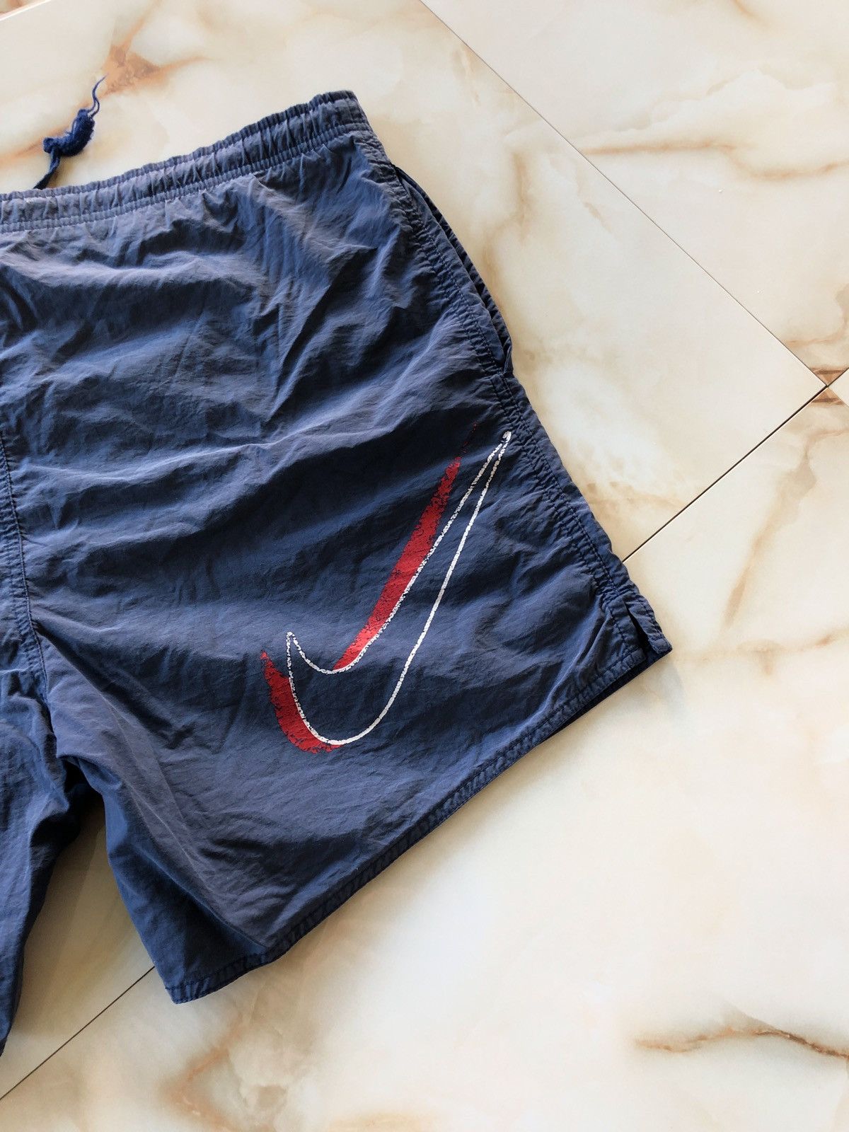 Nike × Vintage 90s Vintage Nike Bog Logo Swoosh Nylon Shorts Size US 33 - 3 Thumbnail