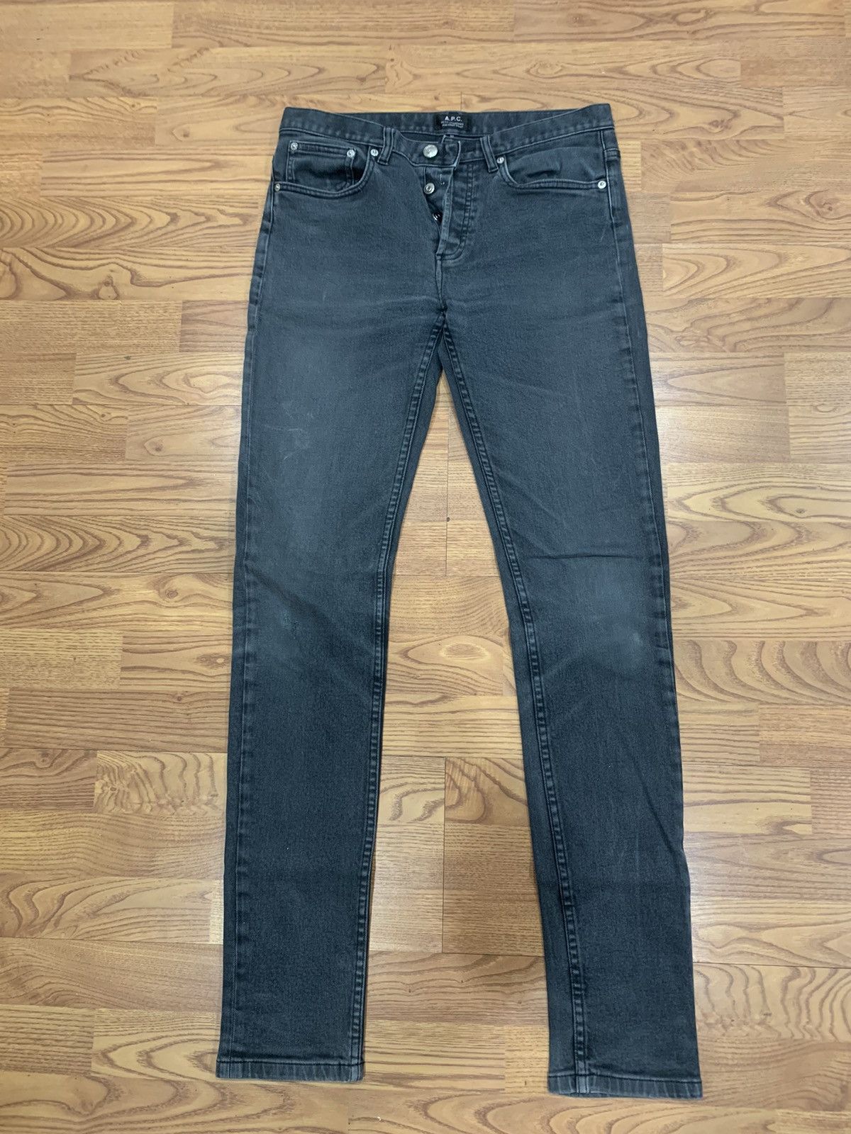 image of A P C Faded Denim Skinny Jeans in Black, Men's (Size 30)