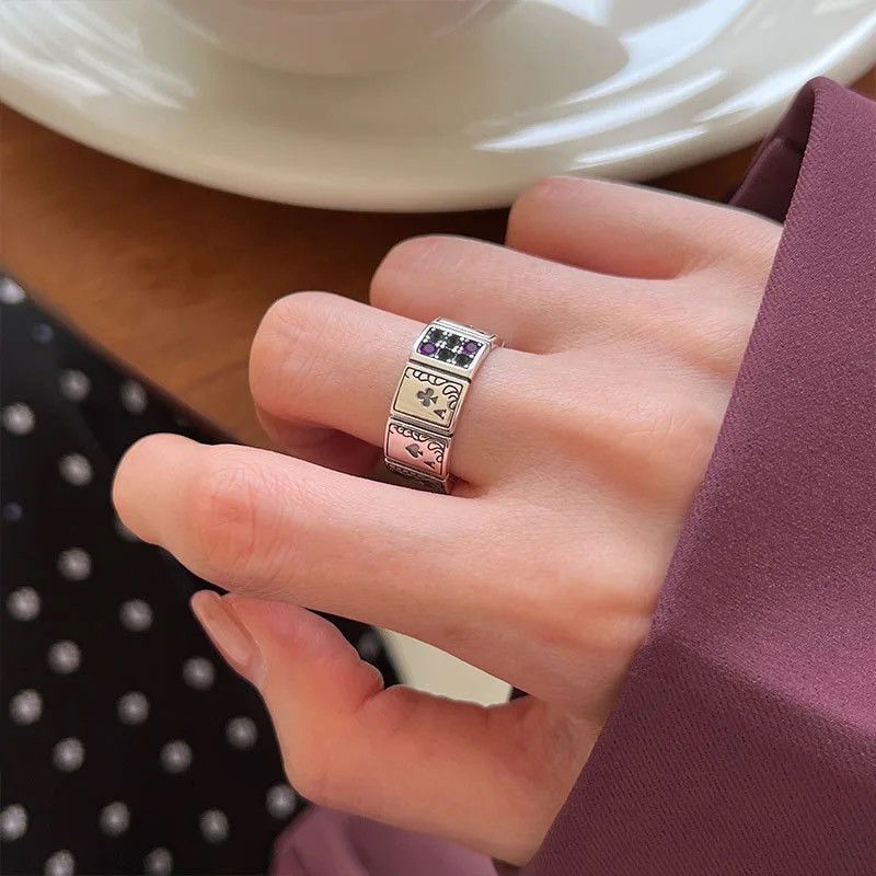 Other Punk Retro Playing Cards Zircon Ring Size ONE SIZE - 1 Thumbnail