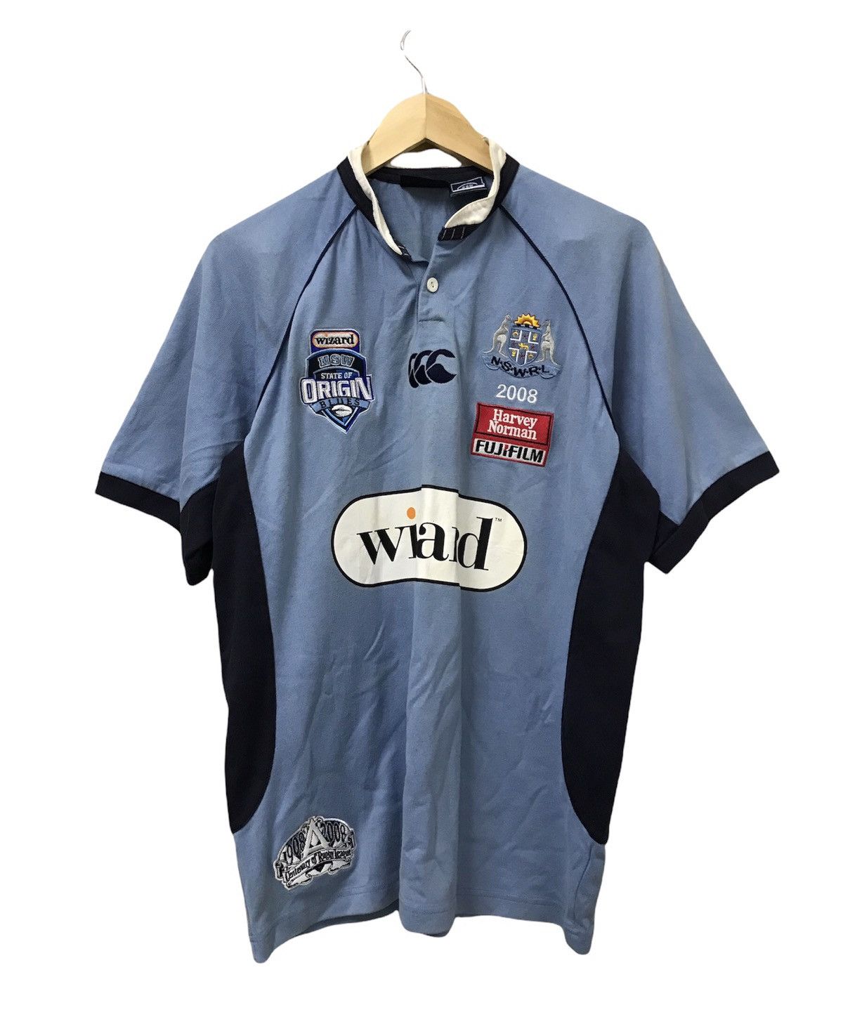 image of Canterbury Of New Zealand x Vintage Canterbury N.s.w.r.l Origin Blues Wizard Rugby Shirt (Size Medi