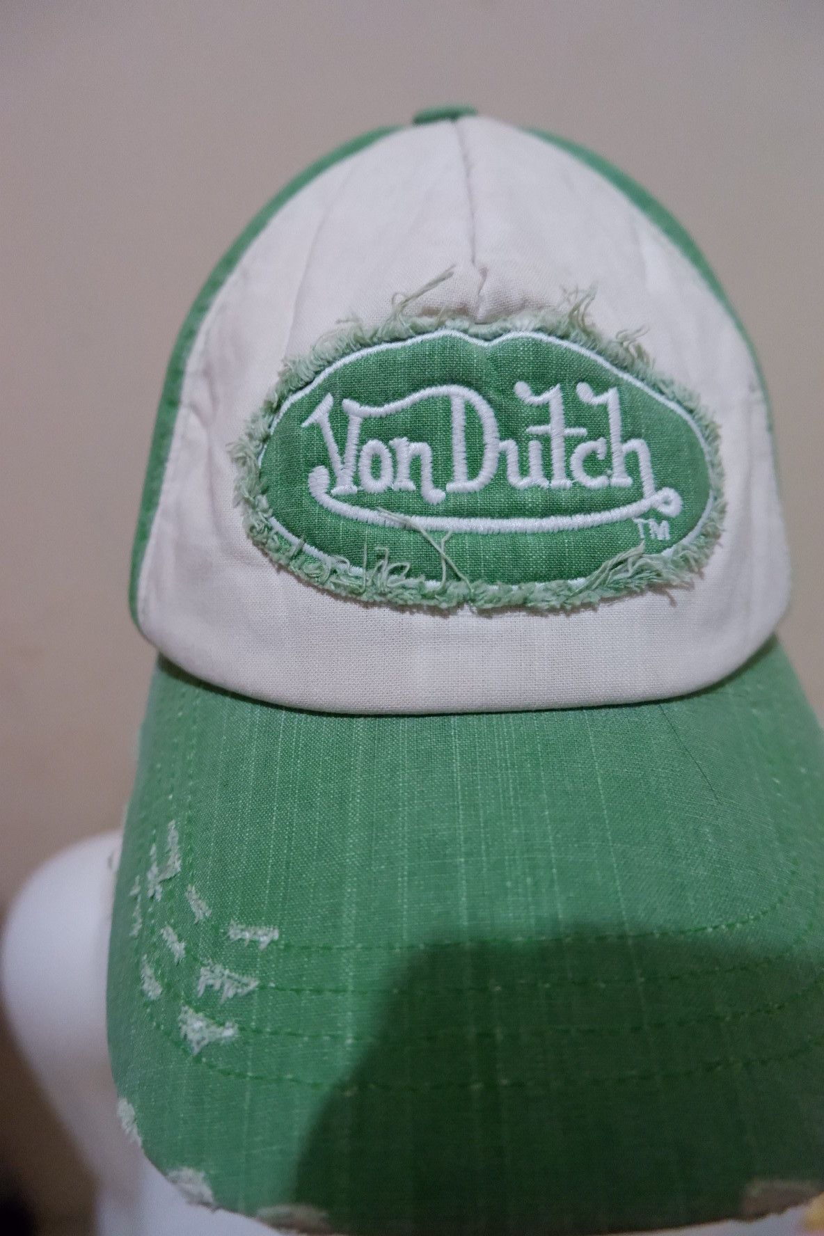 Von Dutch Vondutch White Green Distresed Hat Cap Size ONE SIZE - 2 Thumbnail