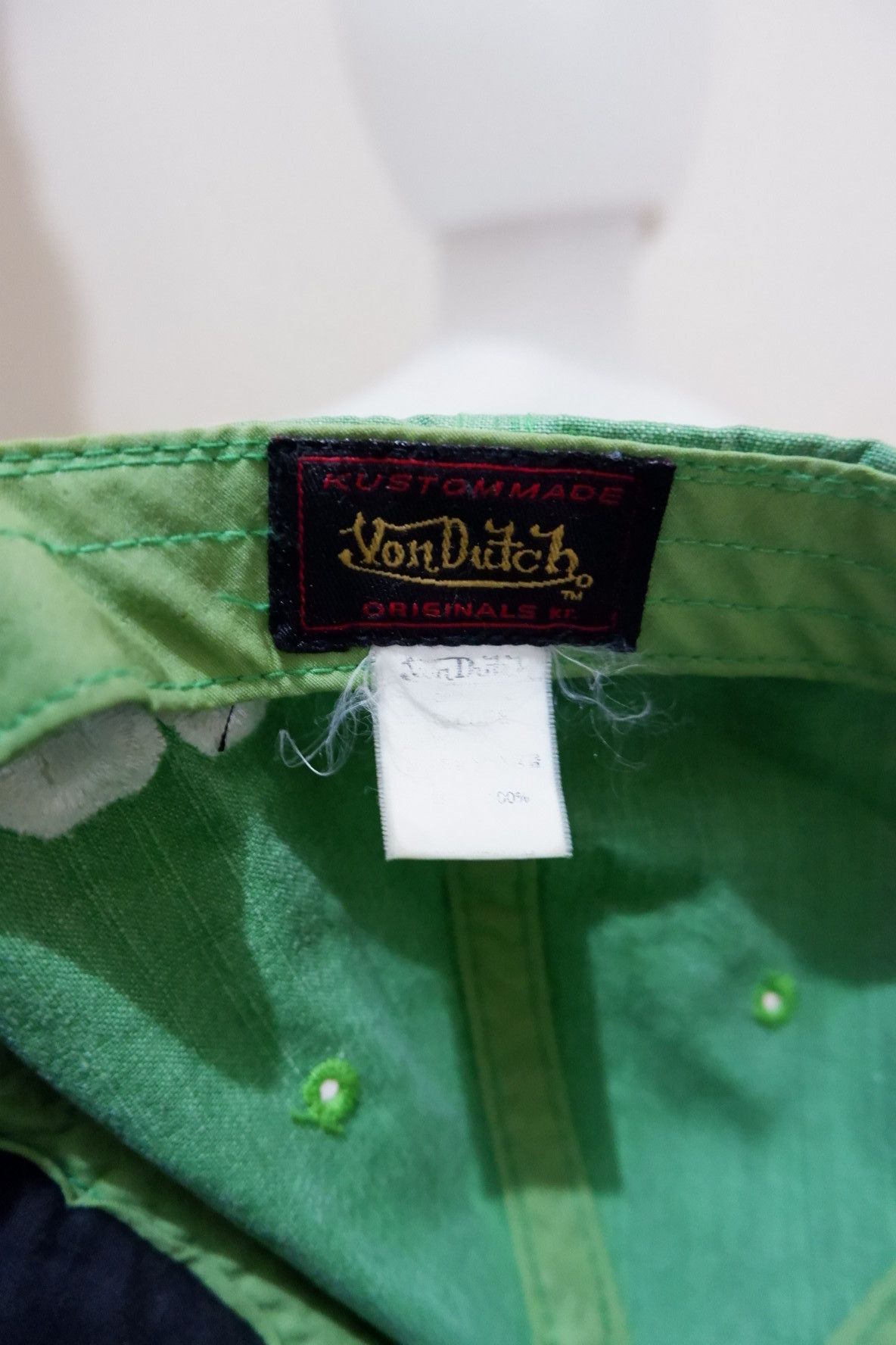 Von Dutch Vondutch White Green Distresed Hat Cap Size ONE SIZE - 6 Thumbnail
