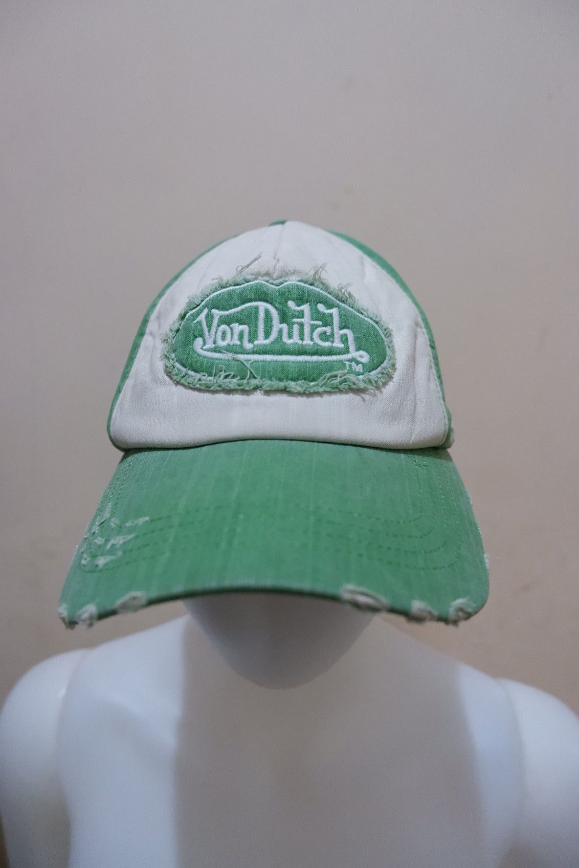 Von Dutch Vondutch White Green Distresed Hat Cap Size ONE SIZE - 1 Thumbnail