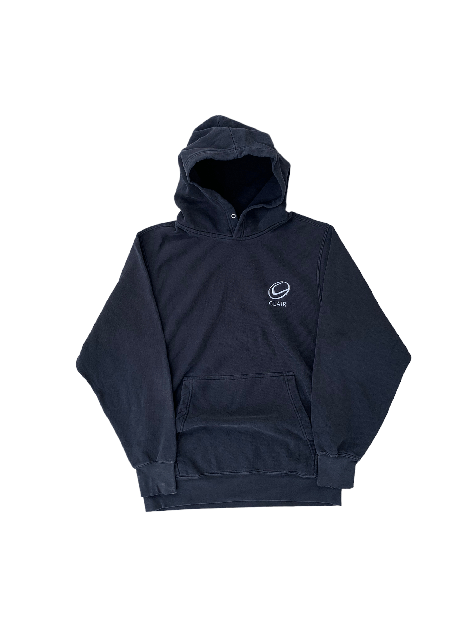 Image of Vintage Clair Logo Light Distressed Sunfaded Hoodie in Faded Black, Men's (Size Small)