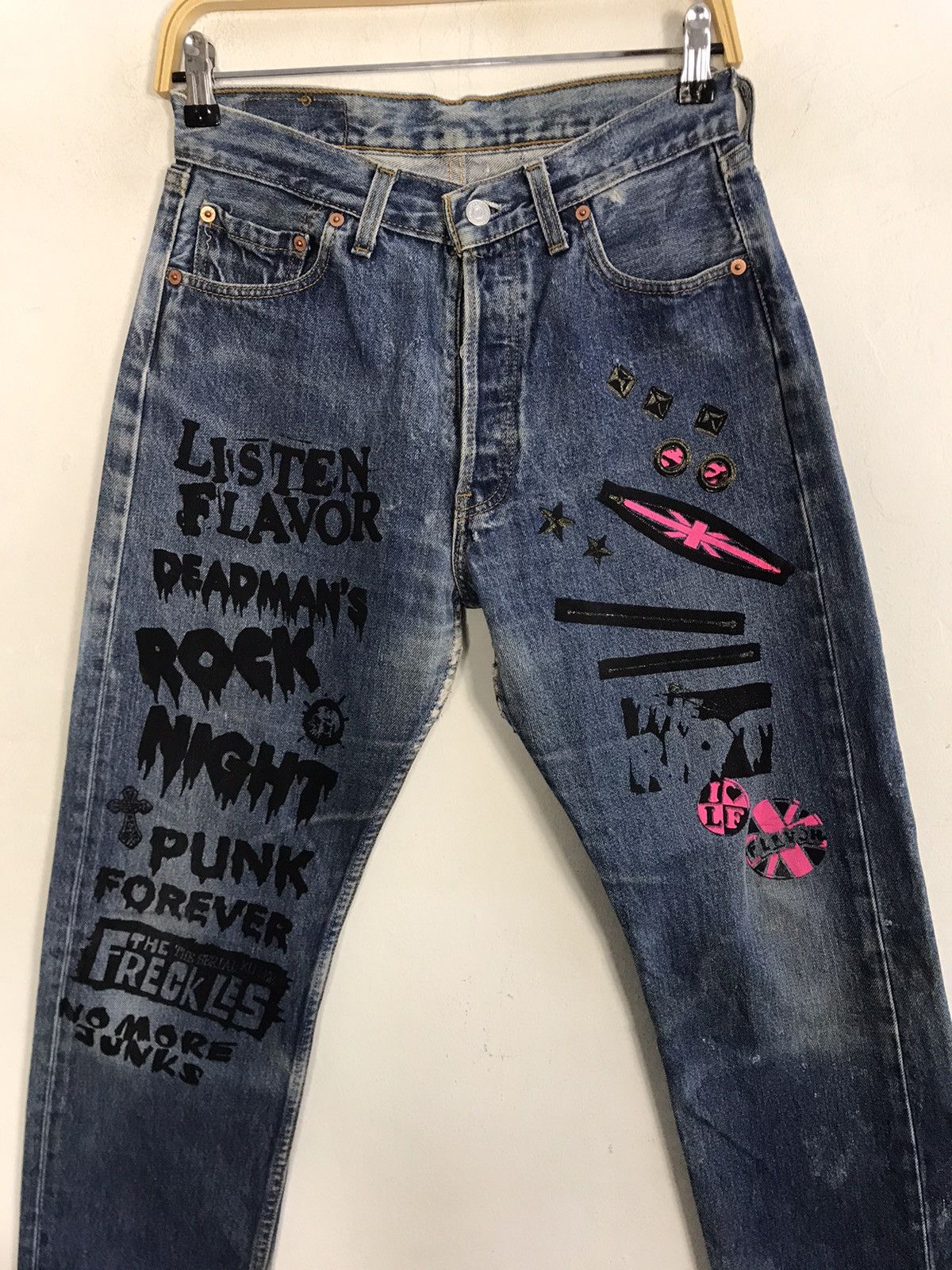 Band Tees Levis 501 Punk Rock Printed Denim Jeans Rocky Horror Size US 28 / EU 44 - 3 Thumbnail